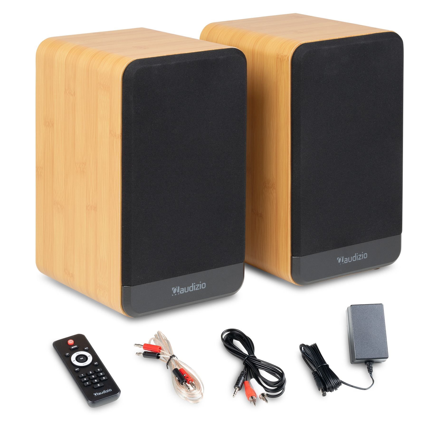 BS10 Active Bookshelf Speaker Set 80W BT Bamboo