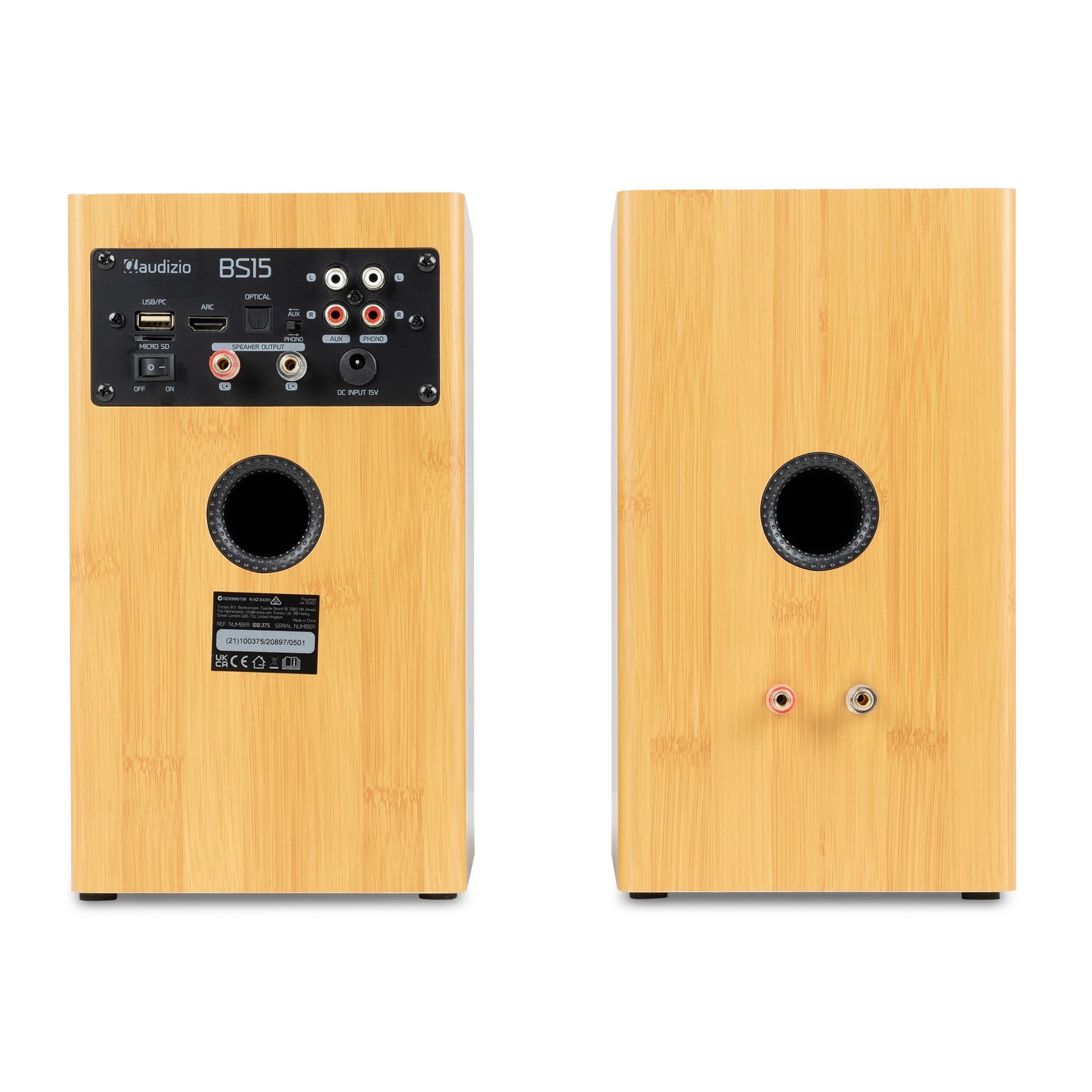BS15 Active Bookshelf Speaker Set 60W BT Bamboo