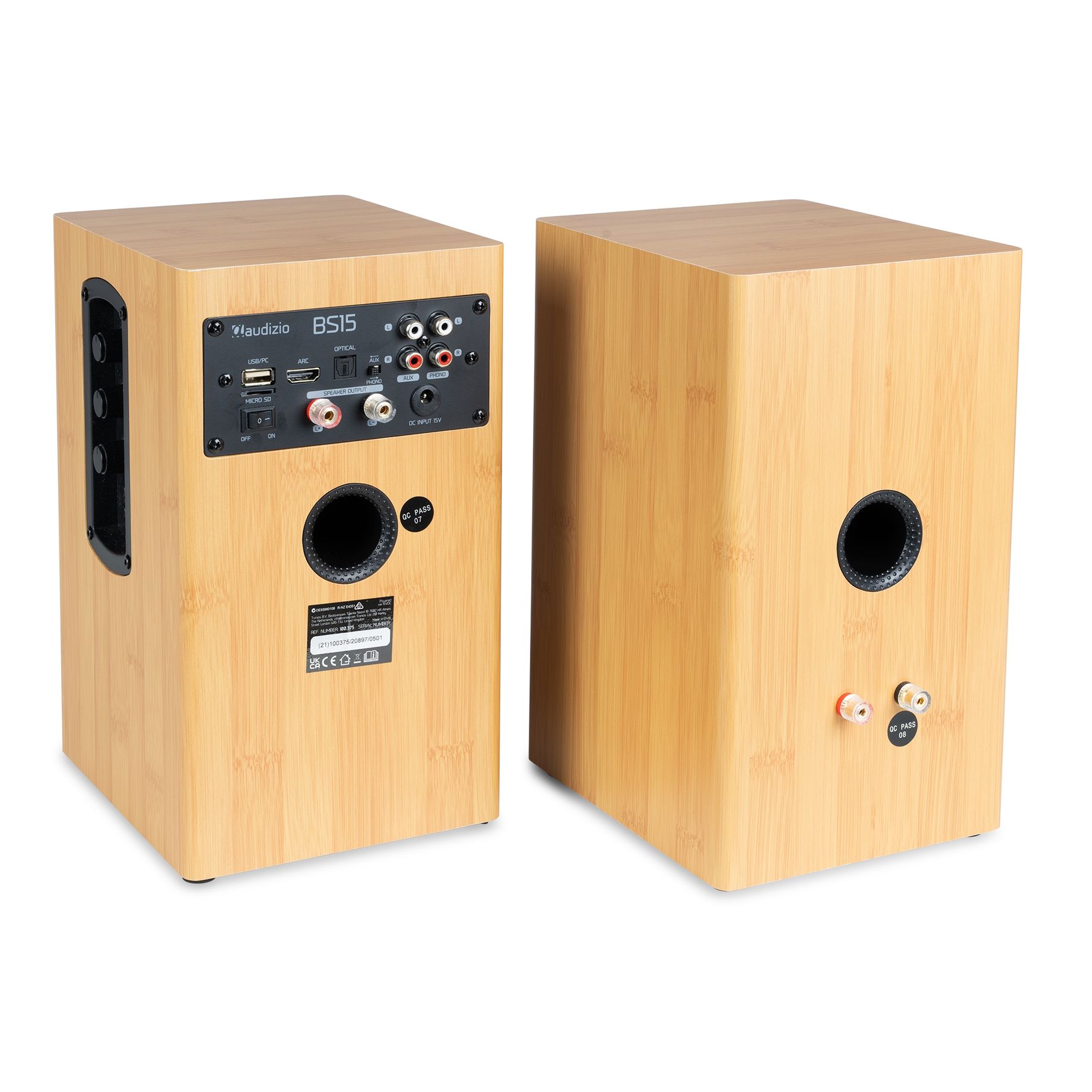 BS15 Active Bookshelf Speaker Set 60W BT Bamboo