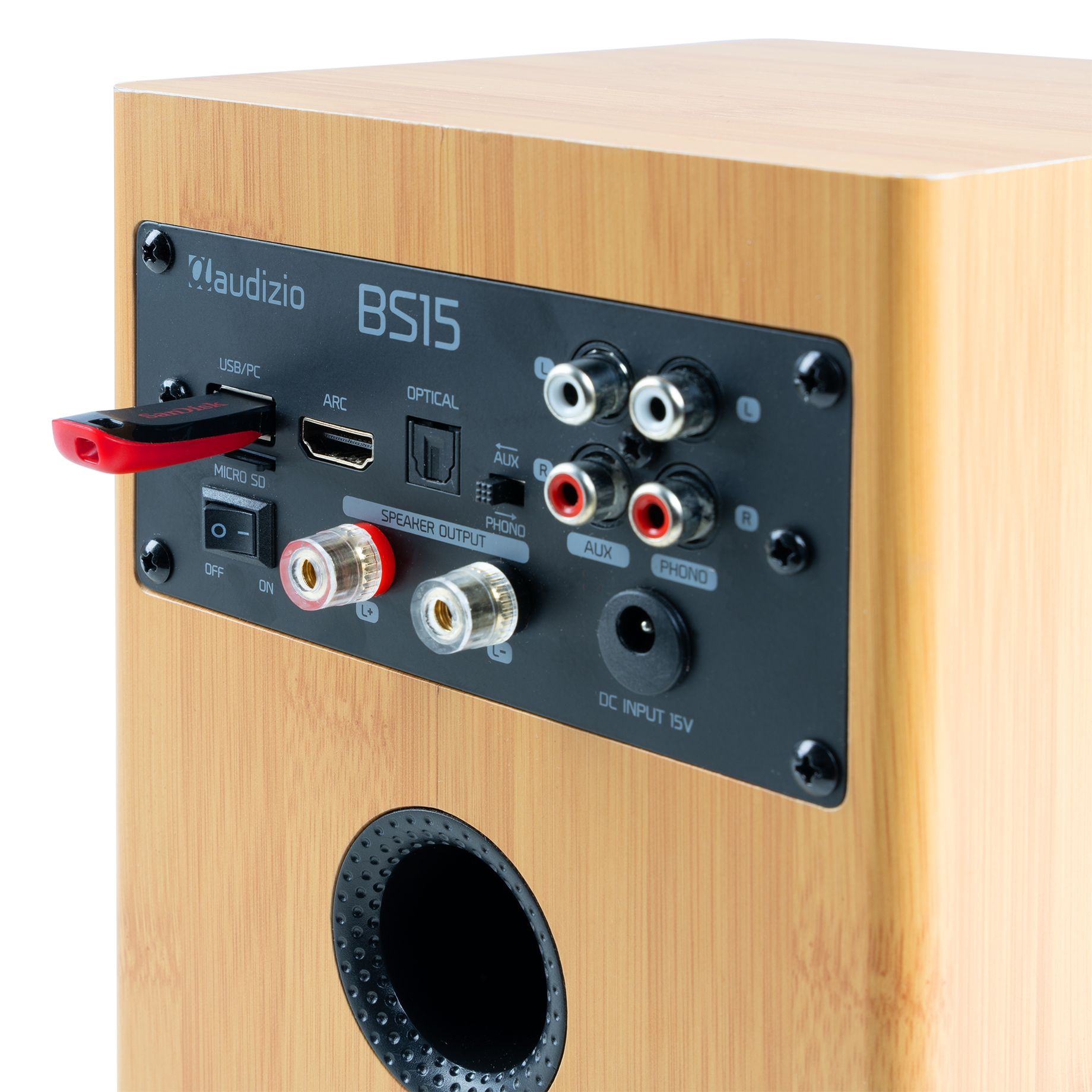 BS15 Active Bookshelf Speaker Set 60W BT Bamboo