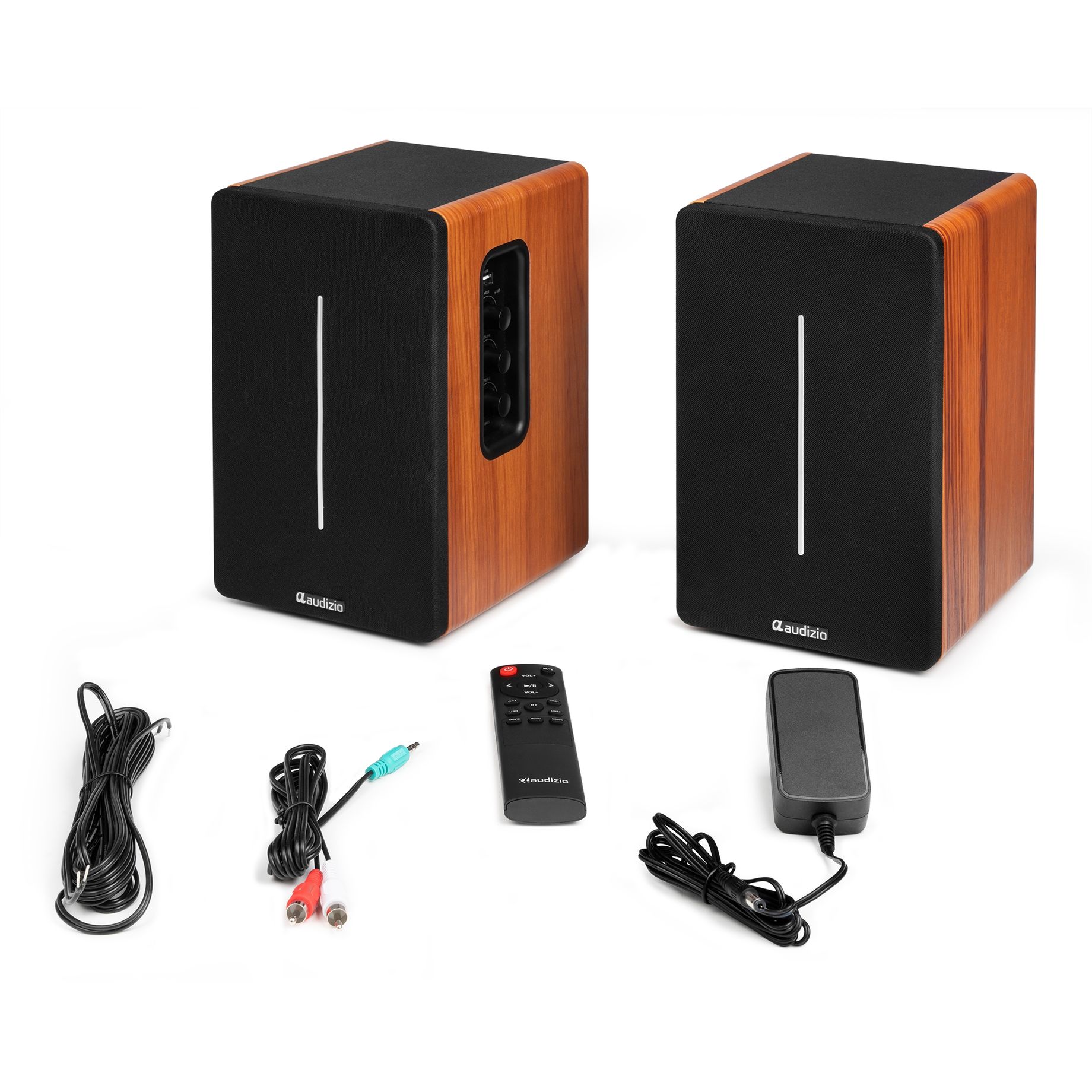KS01B Active Bookshelf Speaker Set 120W BT Wood