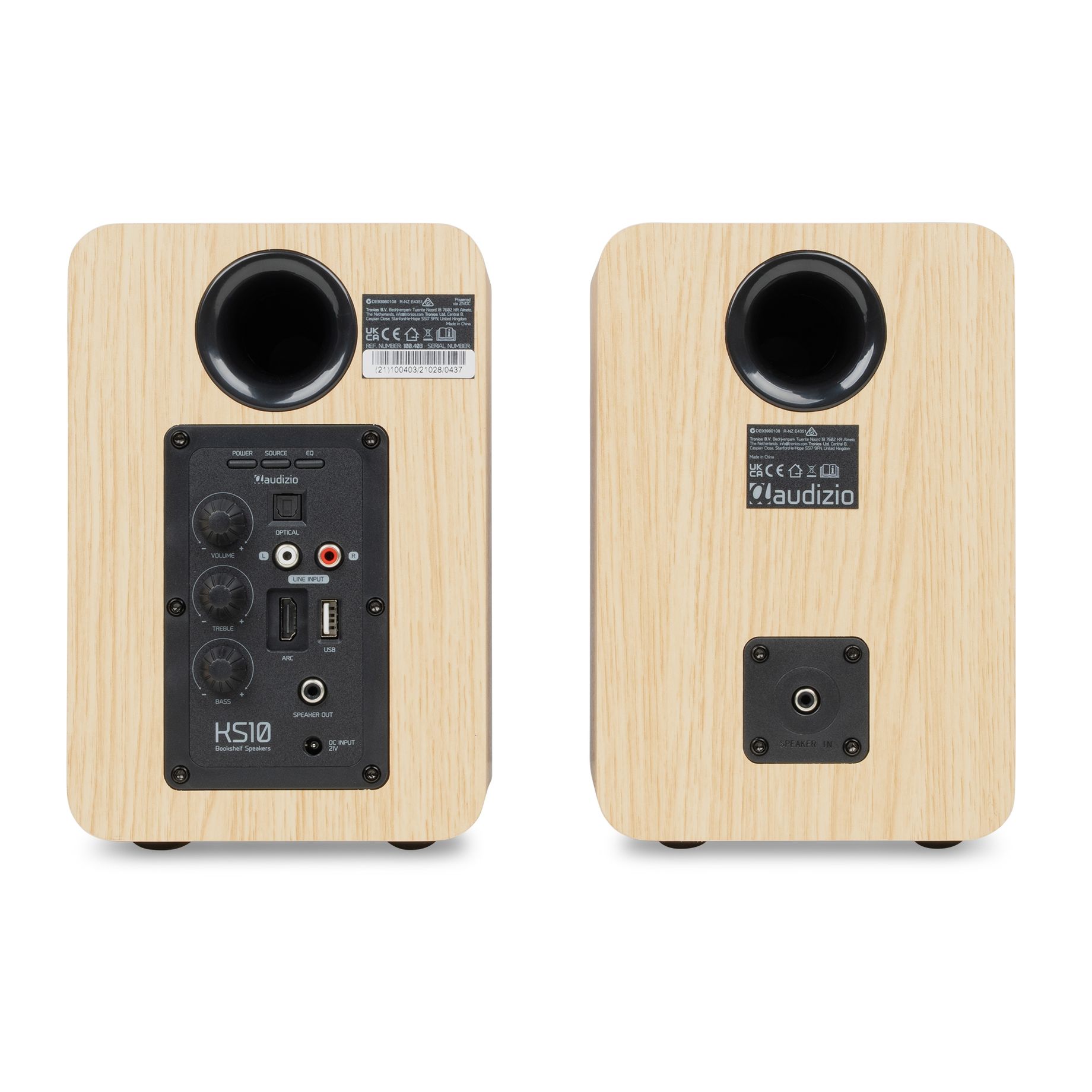 KS10 Active Bookshelf Speaker Set 120W BT Light Wood