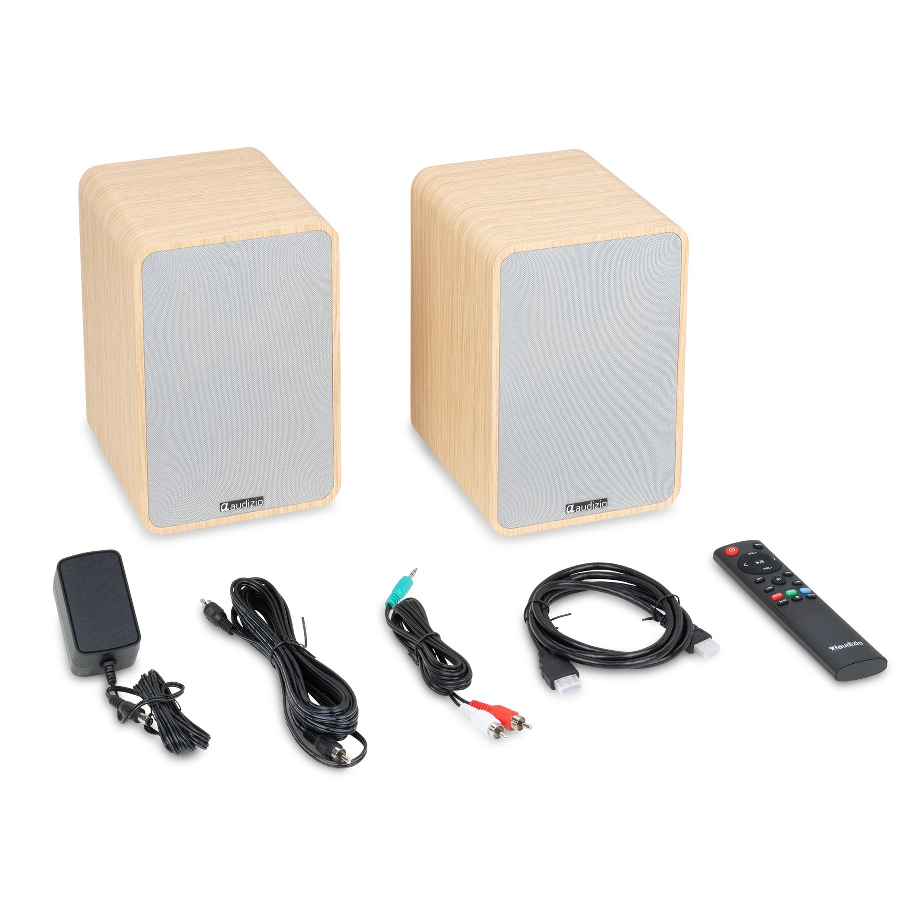 KS10 Active Bookshelf Speaker Set 120W BT Light Wood
