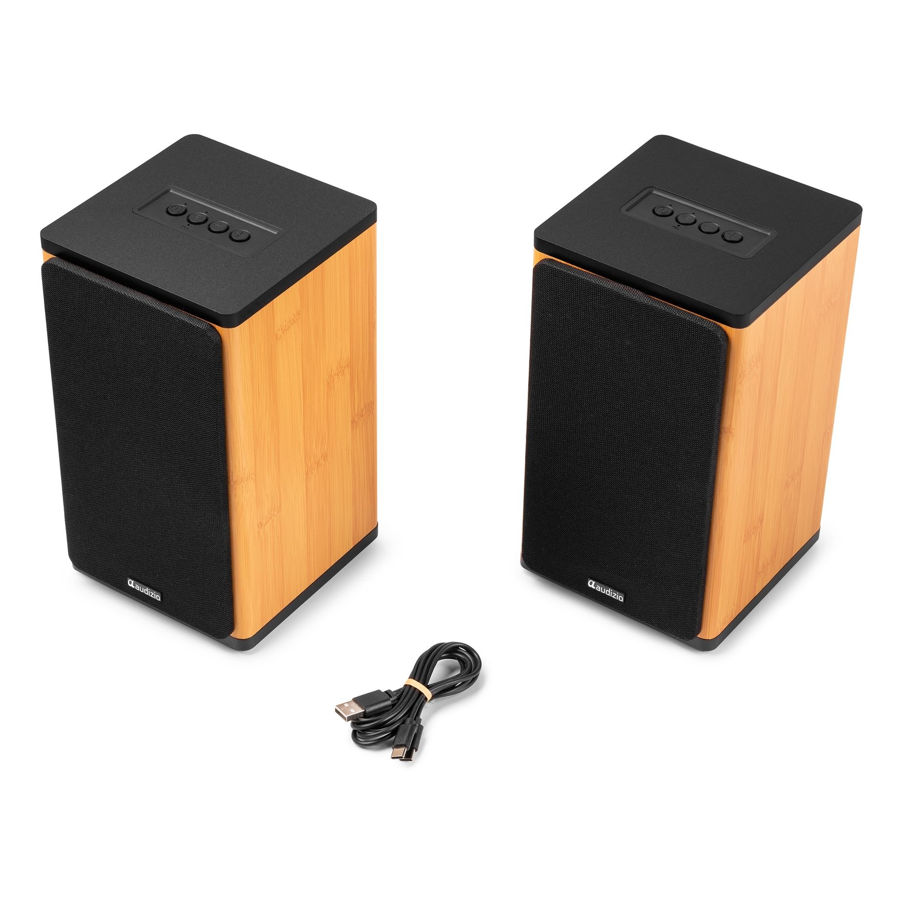 BS20 Active Bookshelf Speaker Set with Battery Bamboo