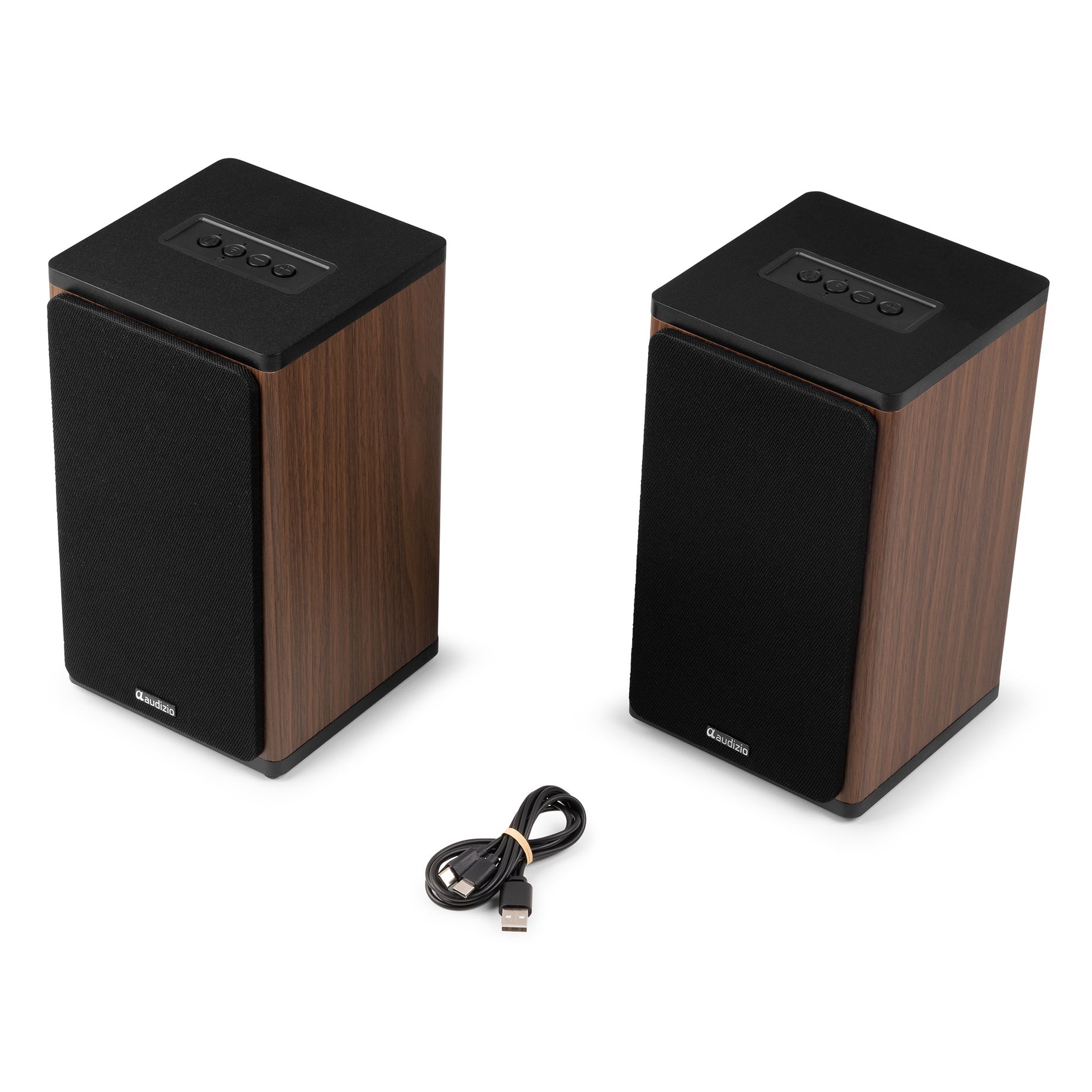BS20 Active Bookshelf Speaker Set with Battery Dark Wood