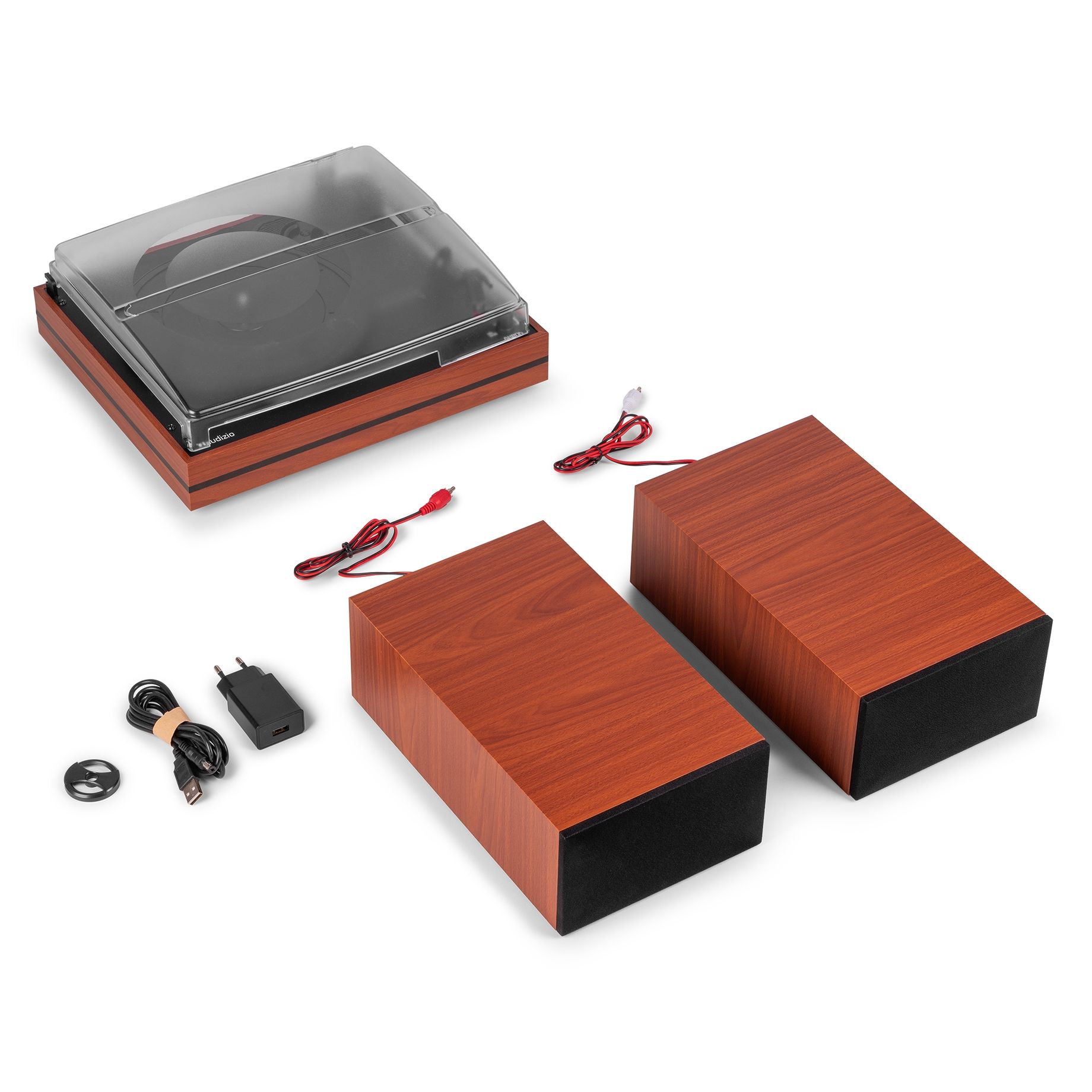 Akron Record Player with Speakers Cherry Wood