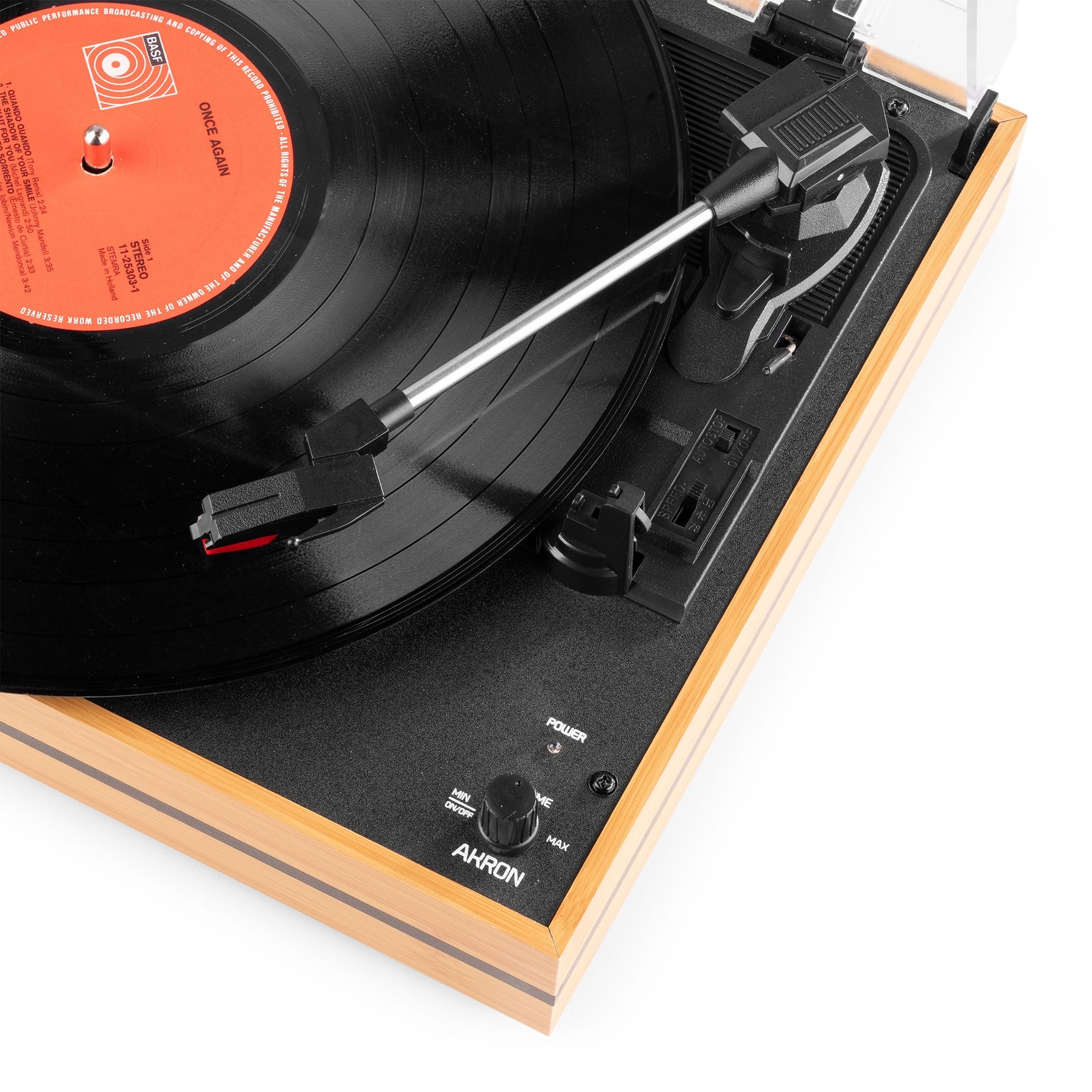 Akron Record Player with Speakers Bamboo Wood