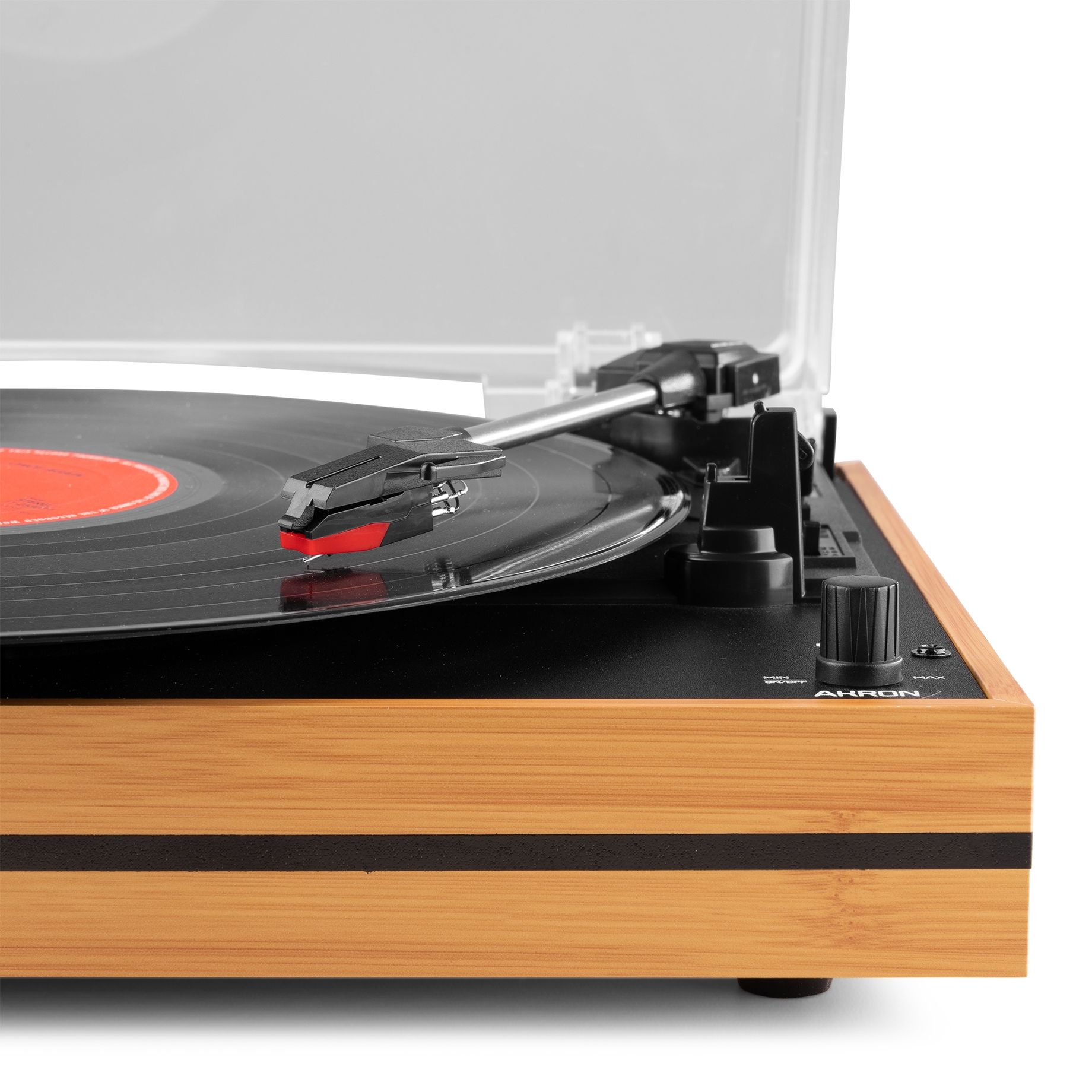 Akron Record Player with Speakers Bamboo Wood