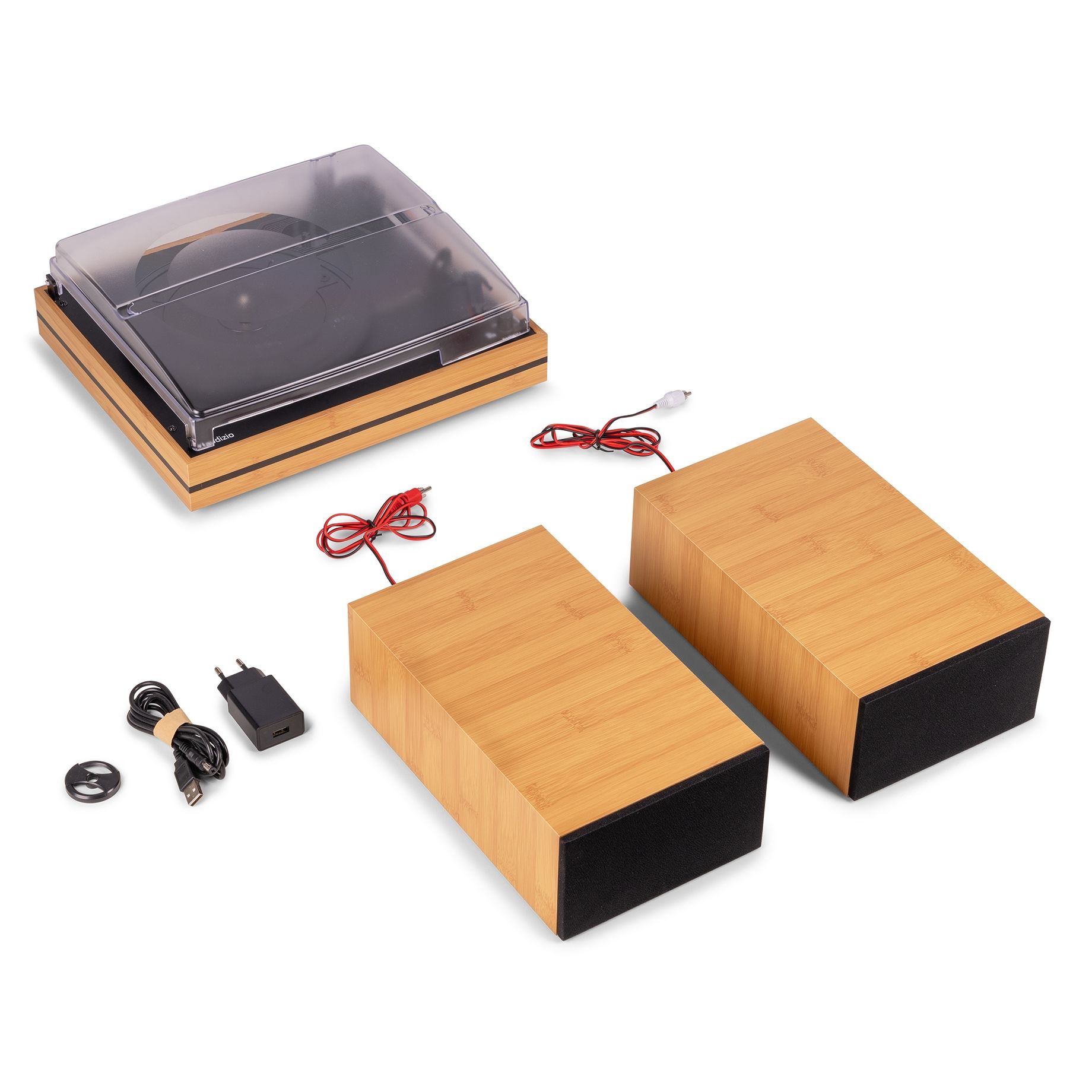 Akron Record Player with Speakers Bamboo Wood