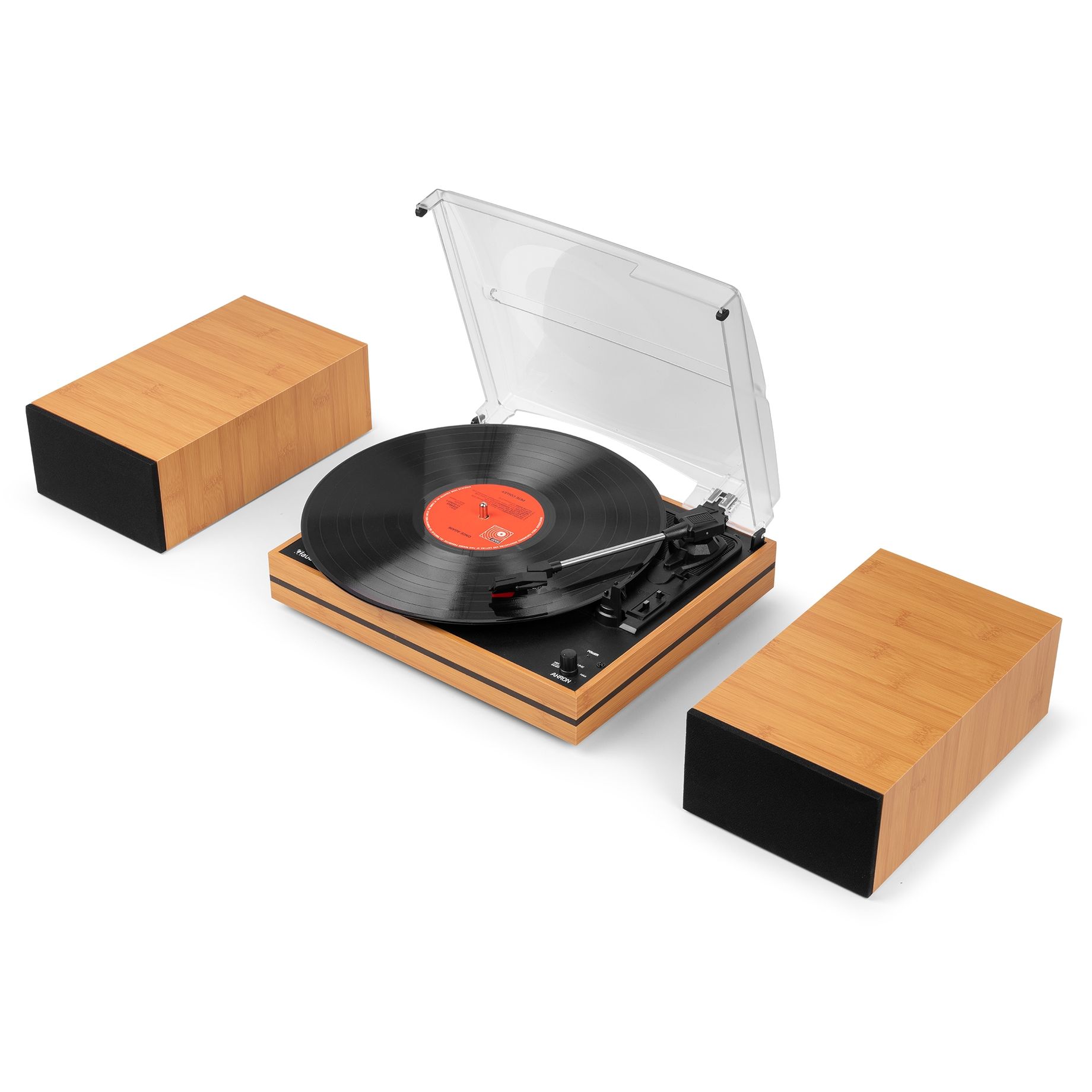 Akron Record Player with Speakers Bamboo Wood
