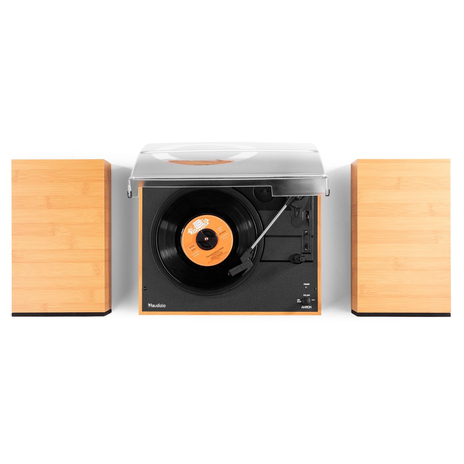 Akron Record Player with Speakers Bamboo Wood