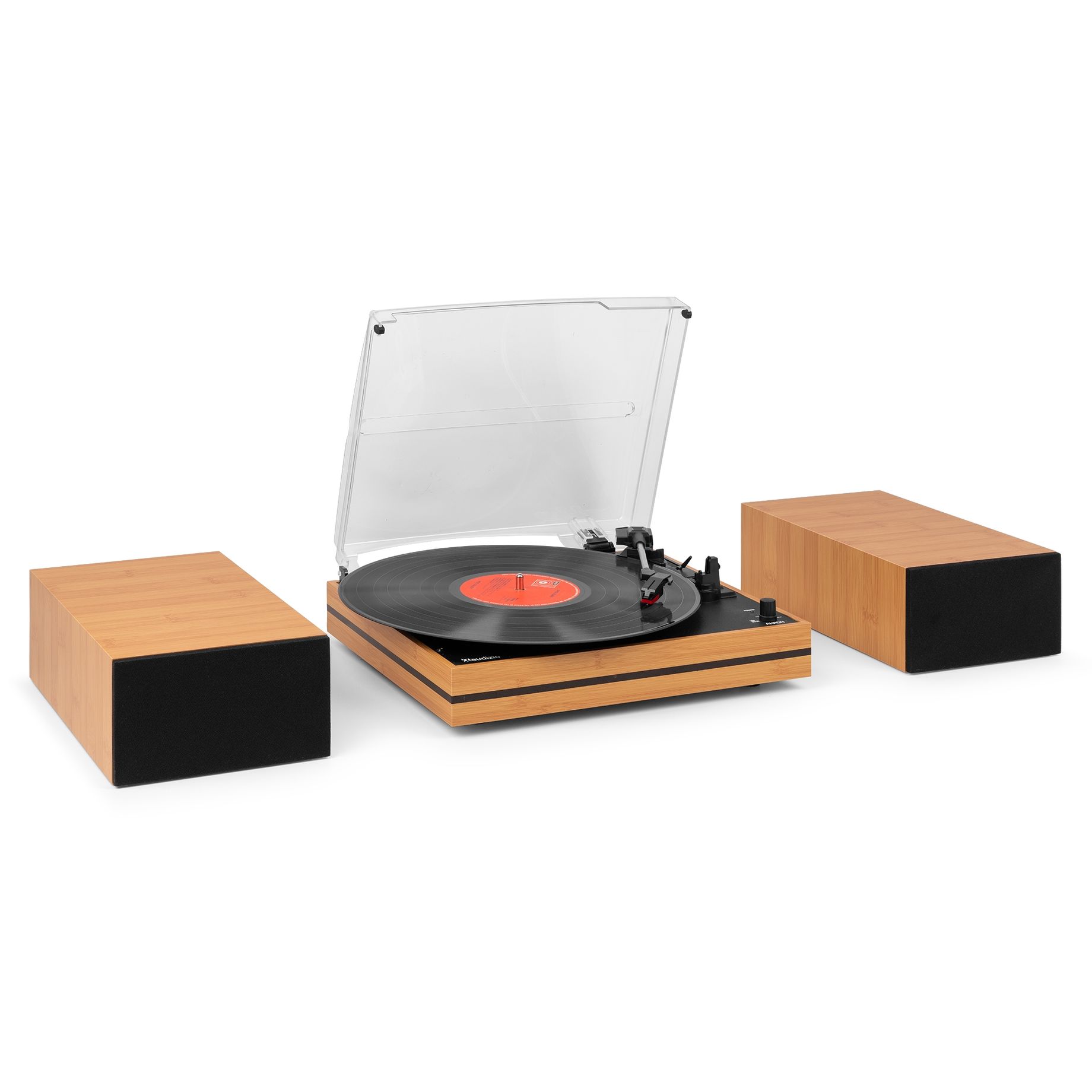 Akron Record Player with Speakers Bamboo Wood