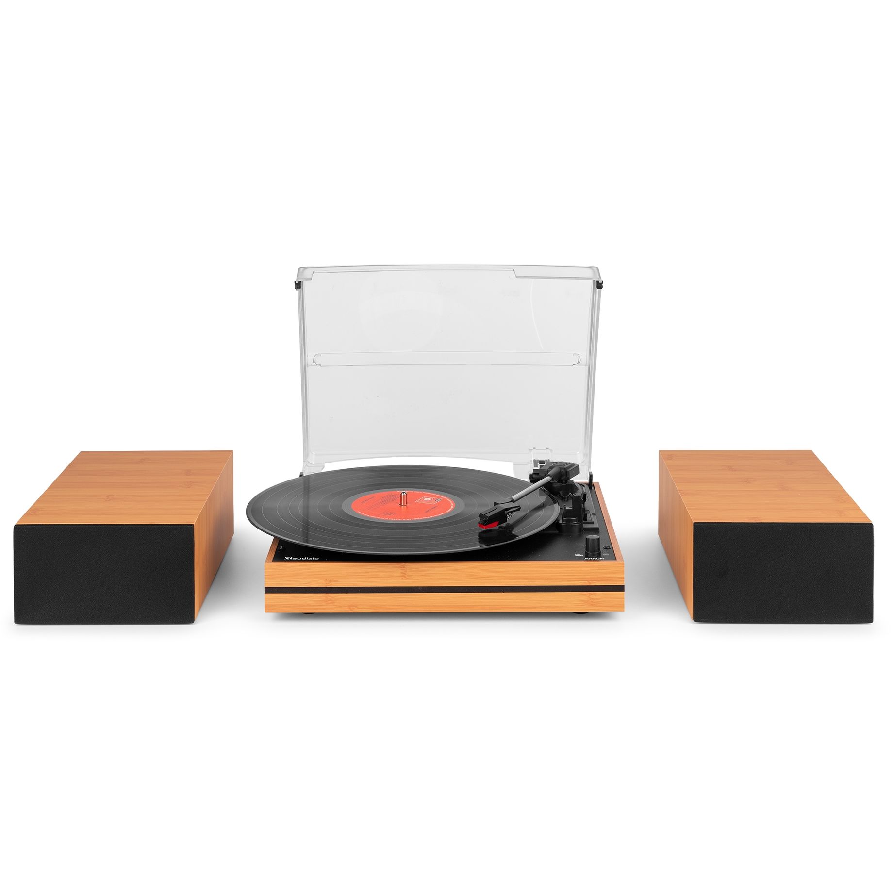 Akron Record Player with Speakers Bamboo Wood
