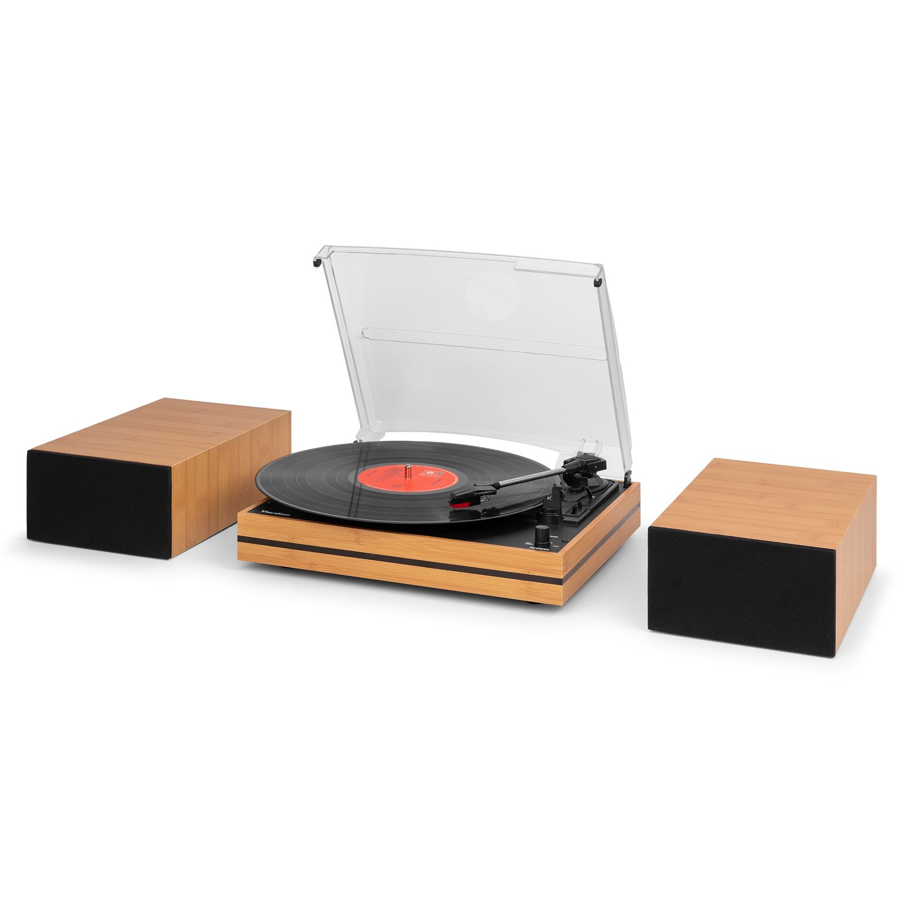 Akron Record Player with Speakers Bamboo Wood