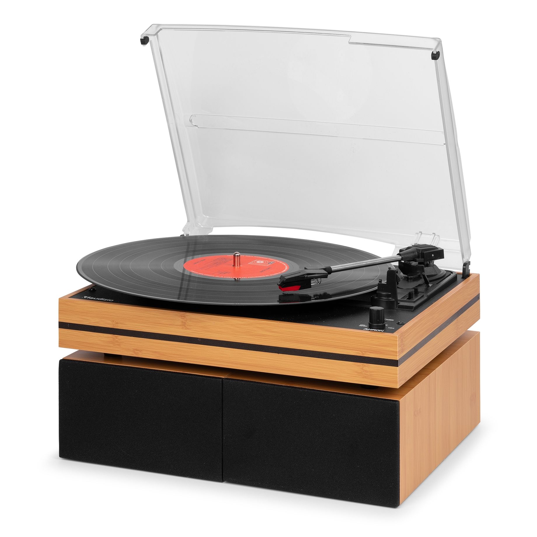 Akron Record Player with Speakers Bamboo Wood