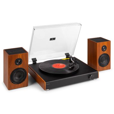 RP337W Vintage Record Player with wireless BT speakers Wood