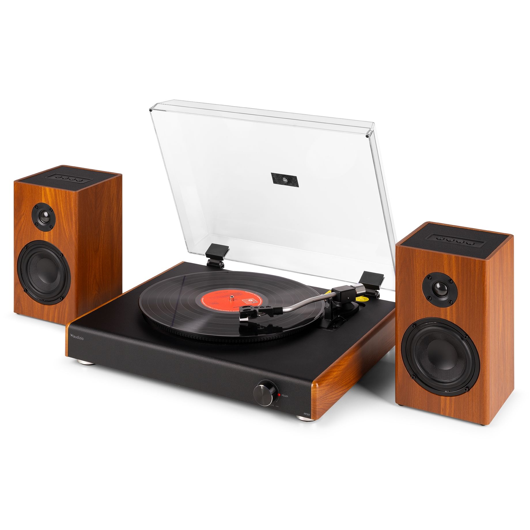 RP337W Vintage Record Player with wireless BT speakers Wood