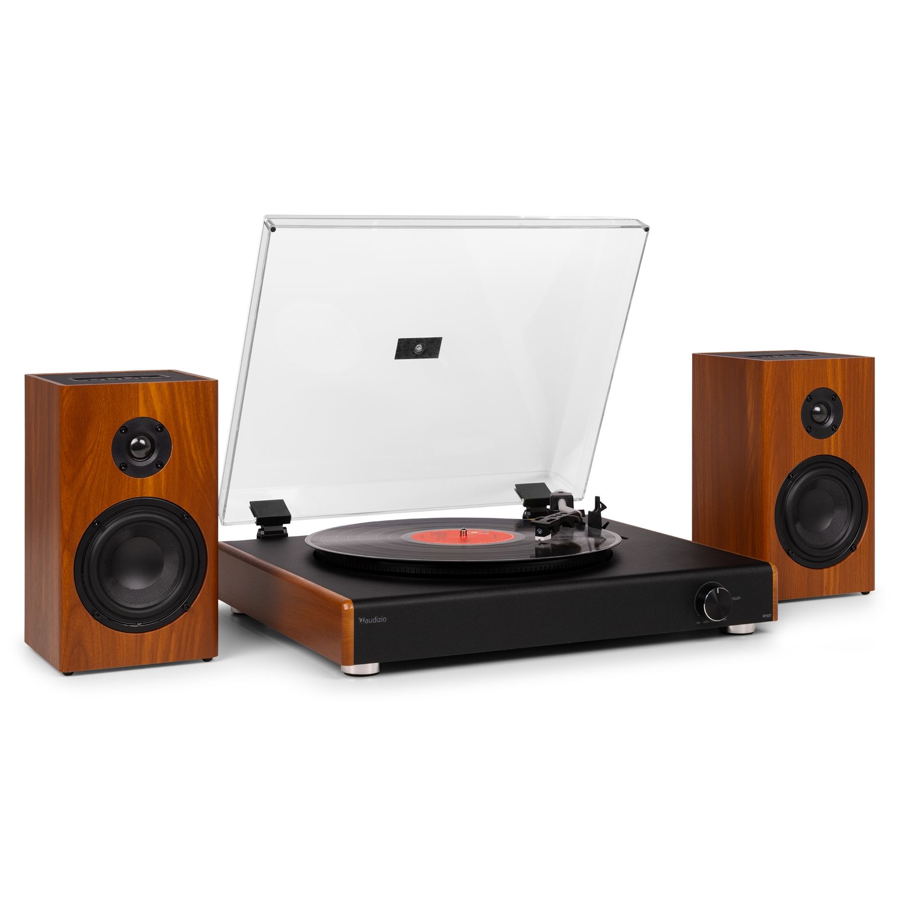 RP337W Vintage Record Player with wireless BT speakers Wood