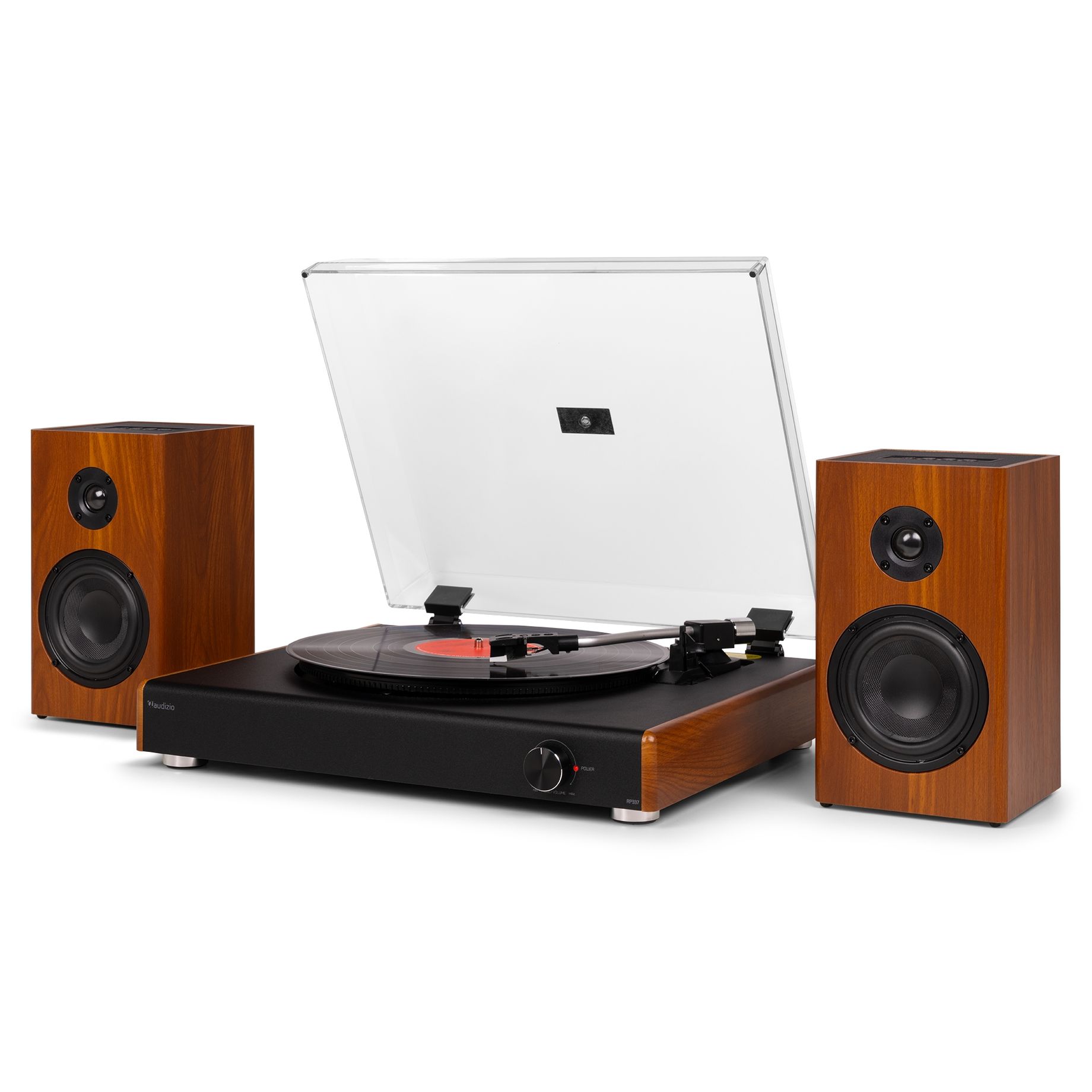 RP337W Vintage Record Player with wireless BT speakers Wood