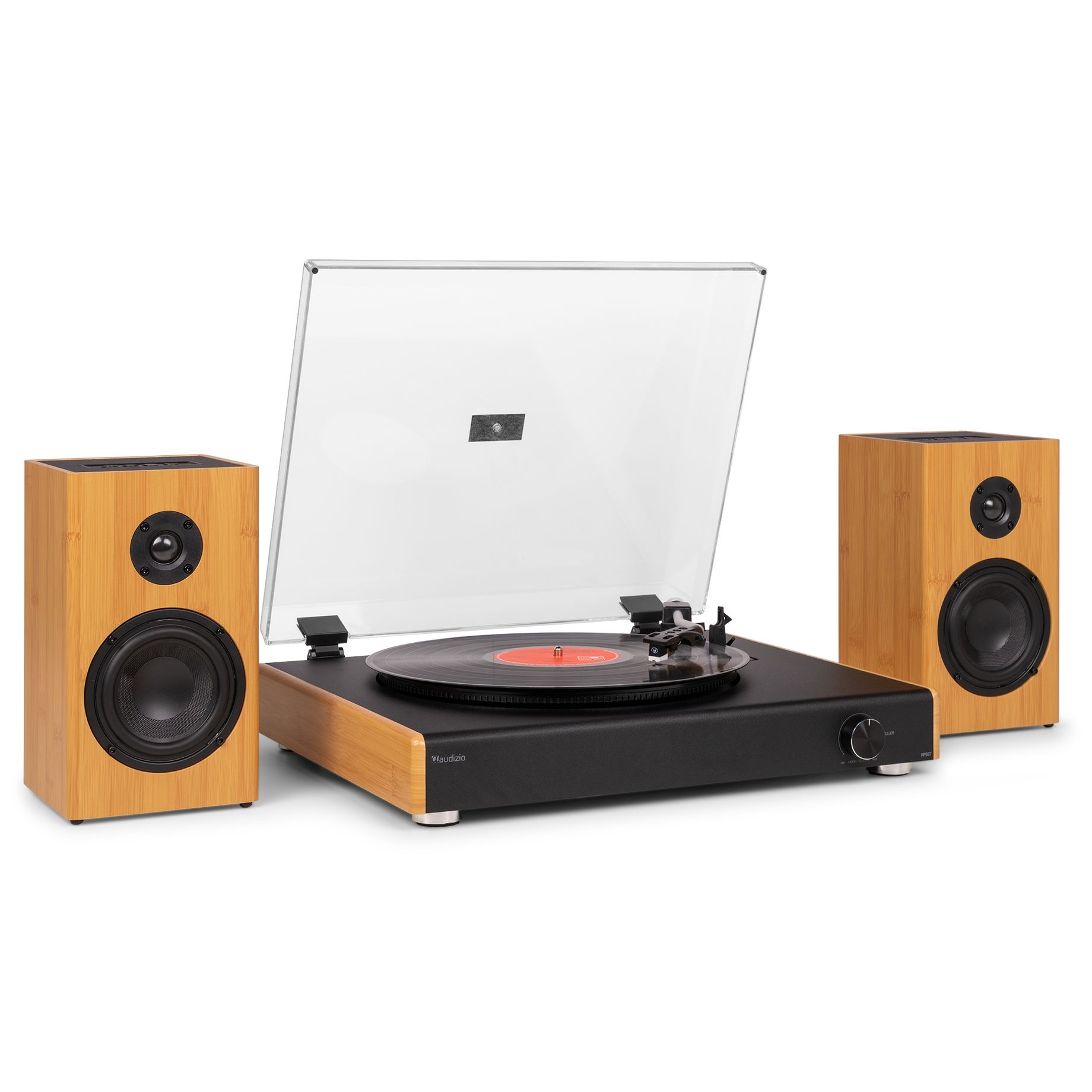 RP337BB Vintage Record Player with wireless BT speakers Bamboo