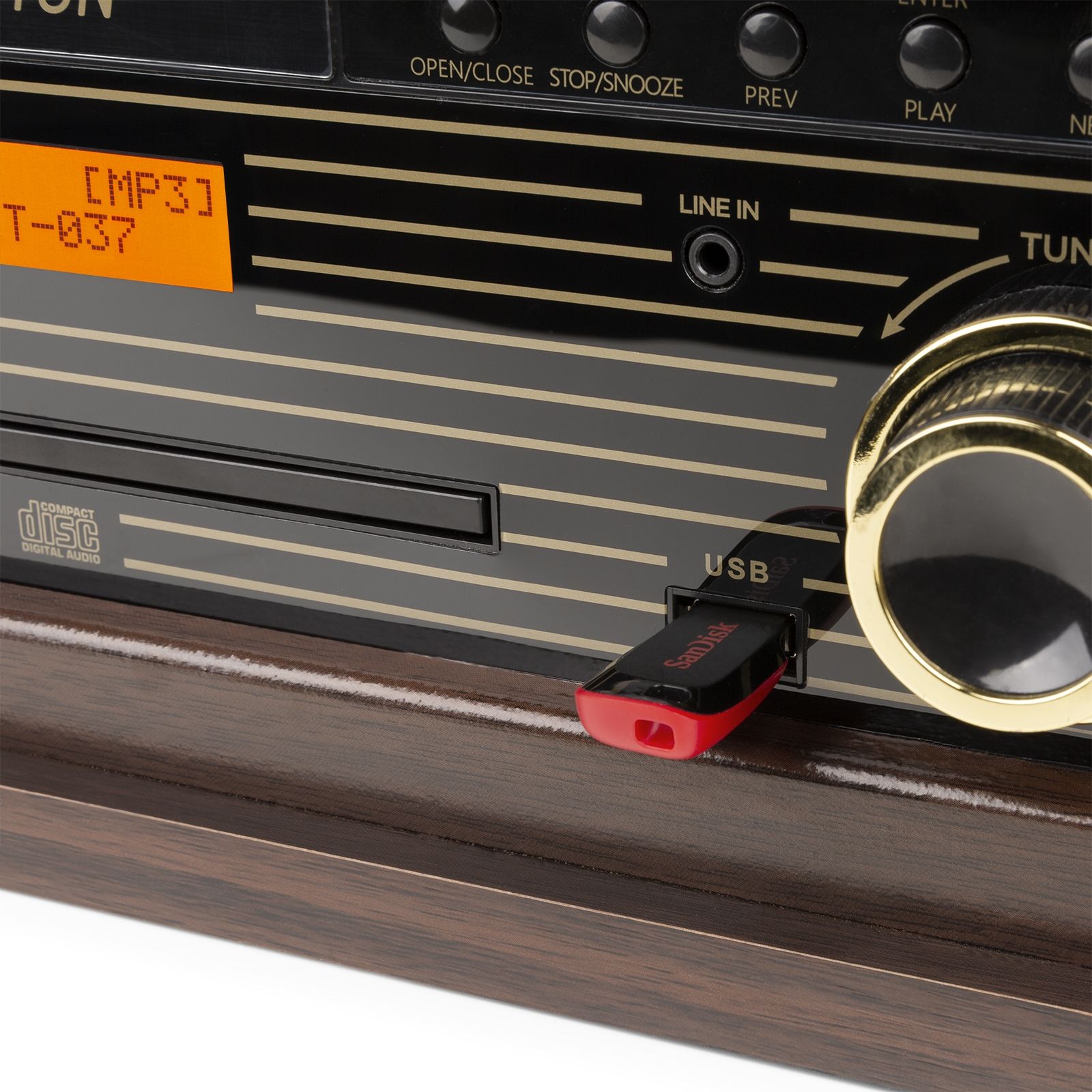 Memphis Vintage Record Player Dark Wood