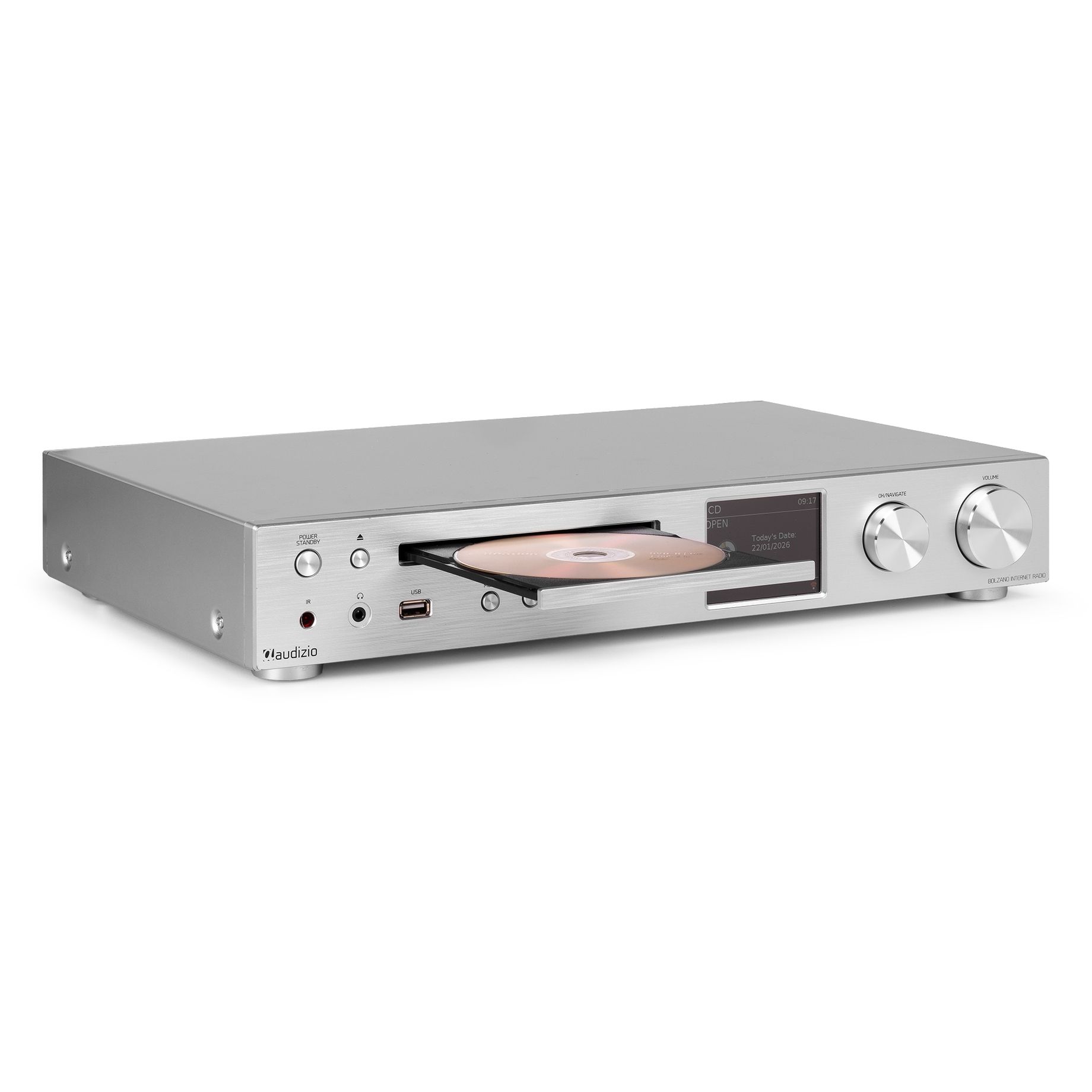 Bolzano Internet Receiver with Amplifier, DAB+ and CD Player Aluminium