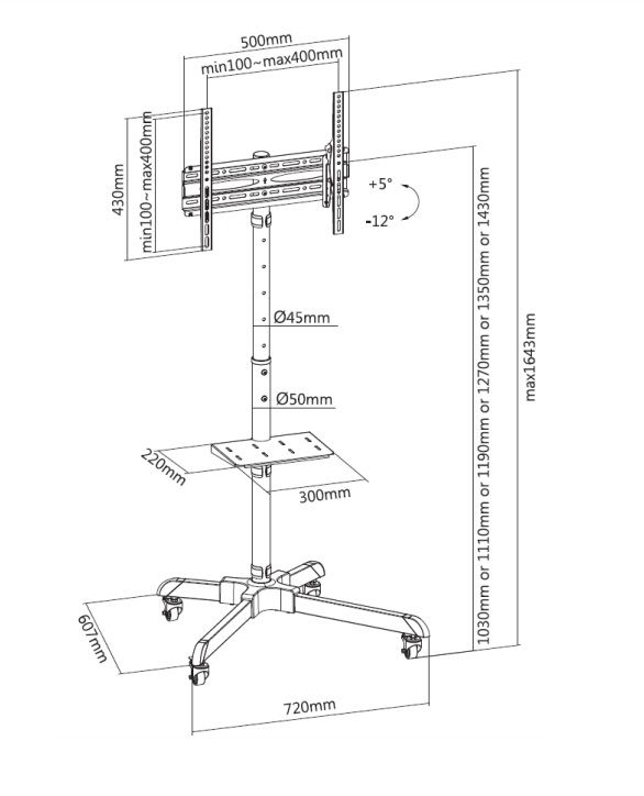 MFS30 Mobile TV Floor Stand 32”- 65”