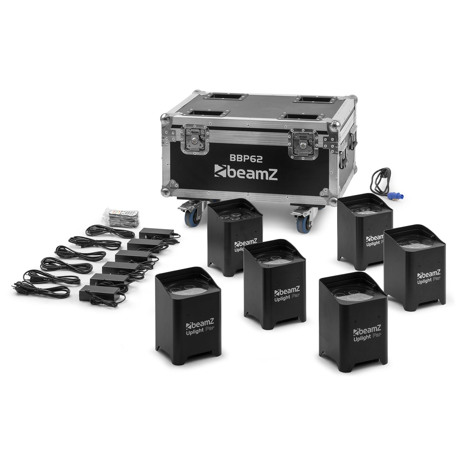 BBP62 Uplighter Set, 6 Uplights (in/outdoor) in Flightcase with Charger