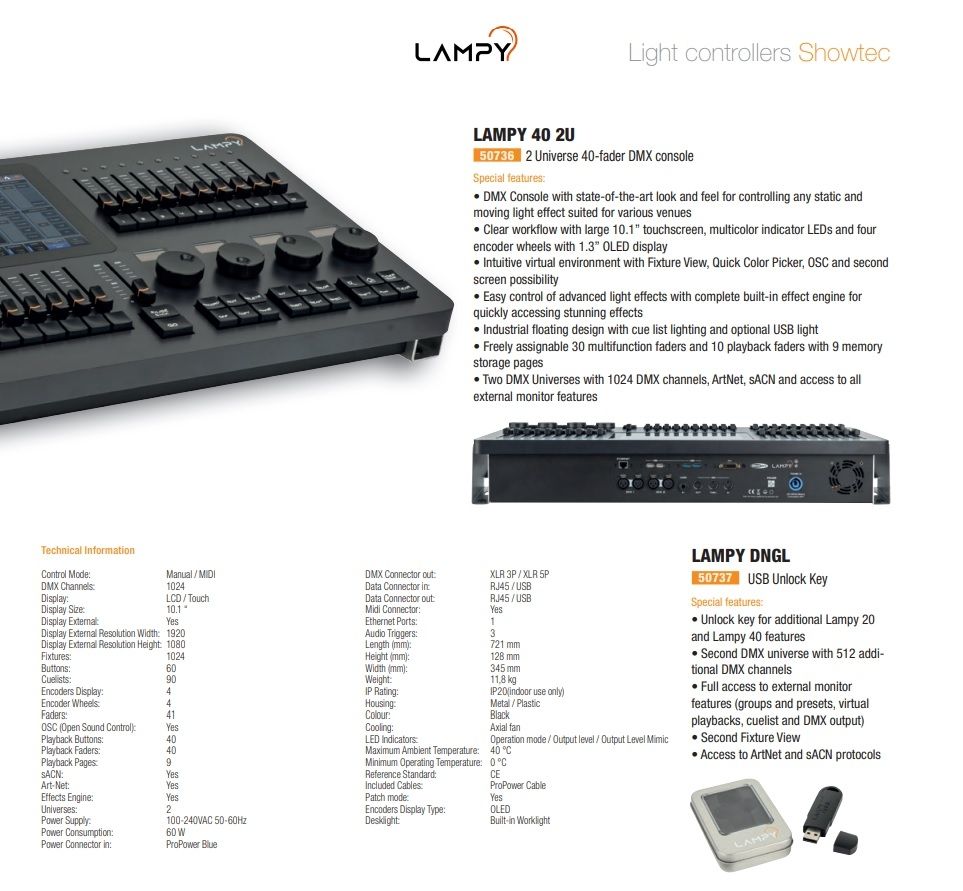 LAMPY 40 2U Two Universe 40-fader DMX console