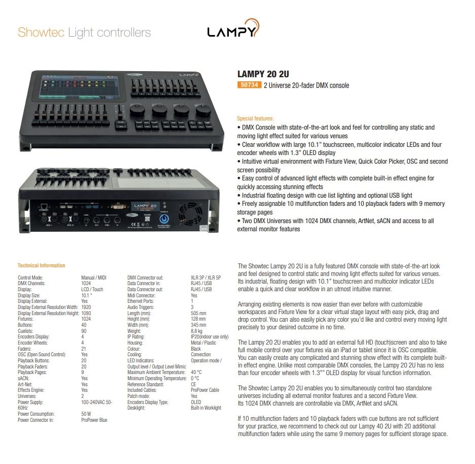 LAMPY 20 2U Two Universe 20-fader DMX console
