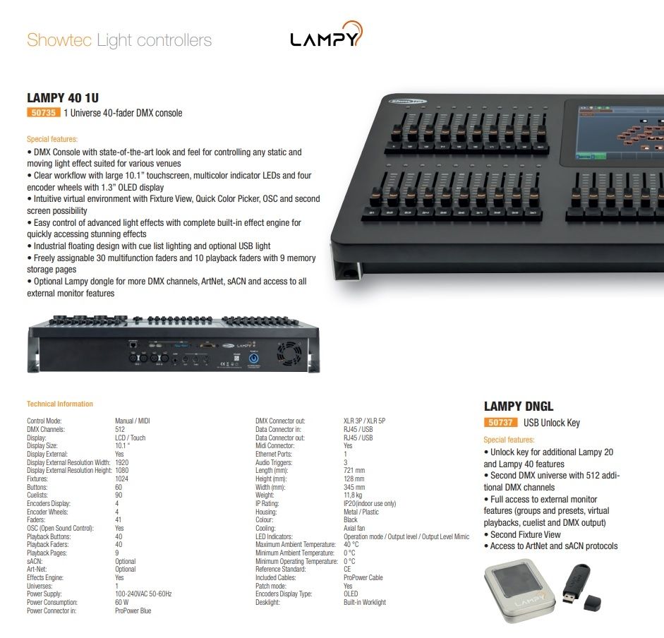 LAMPY 40 1U One Universe 40-fader DMX console