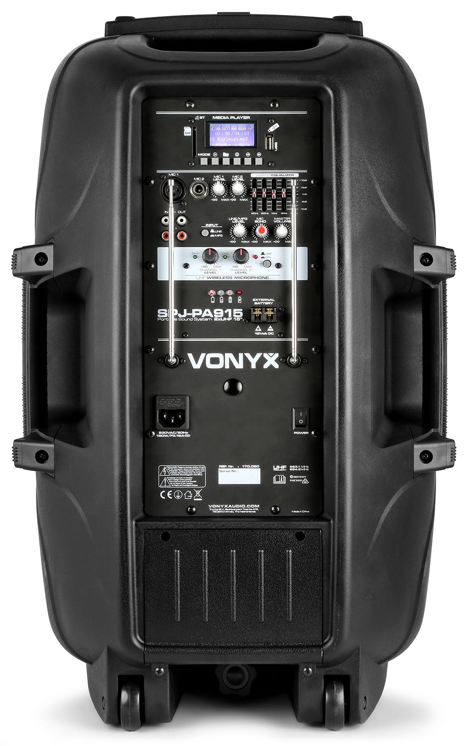 SPJ-PA915 Portable Sound System ABS 15" 2 UHF/USB/MP3