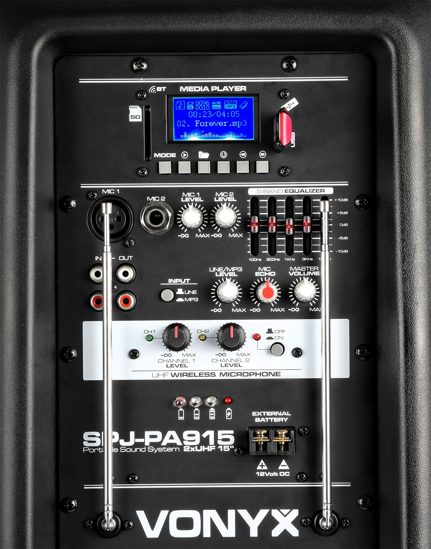 SPJ-PA915 Portable Sound System ABS 15" 2 UHF/USB/MP3