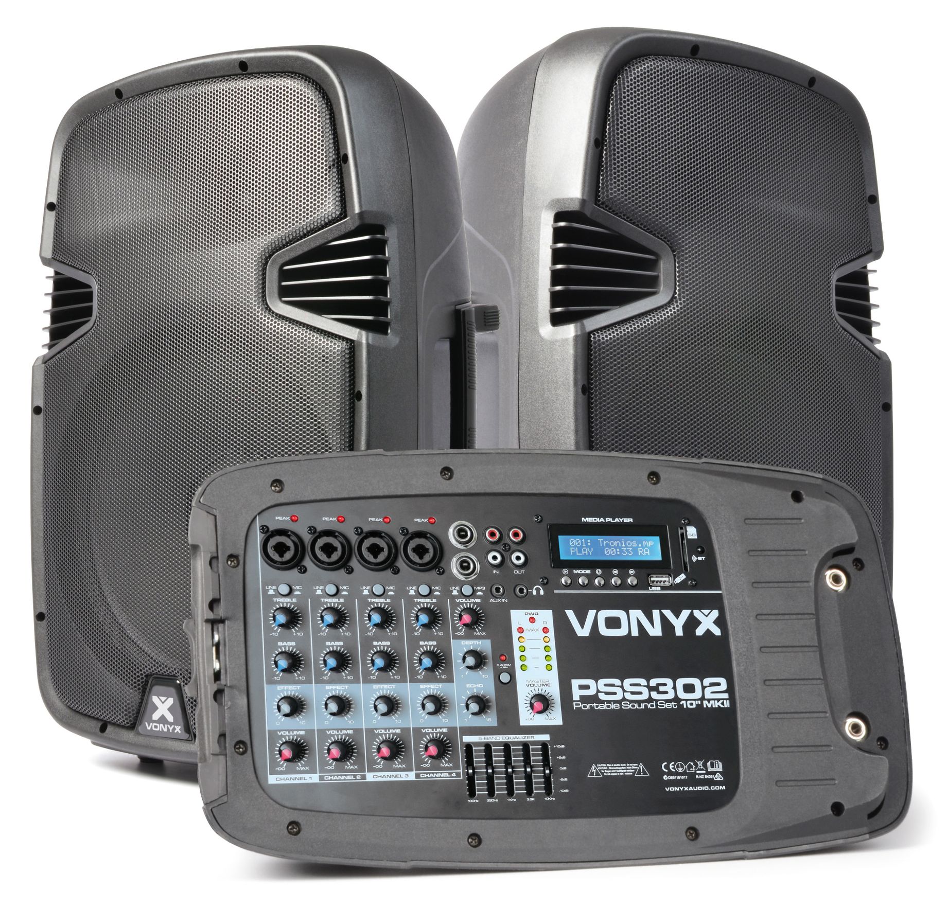 PSS302 Portable Sound Set 10" SD/USB/MP3/BT with Stands