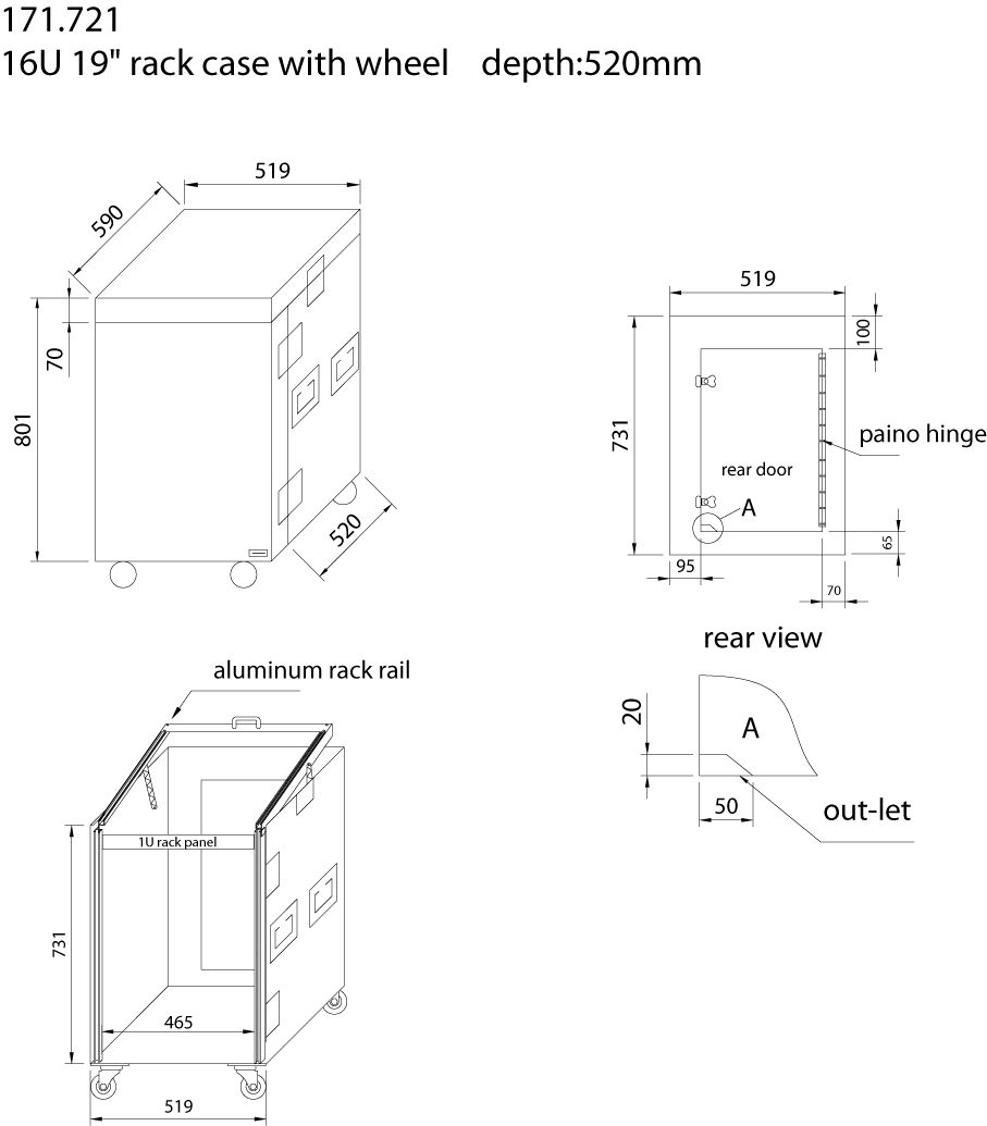 PD-F16U8 19" Rackcase 16U with Wheels