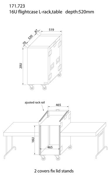 PD-F16U10T 19" Rackcase with Tables