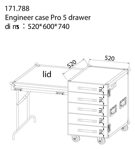 PD-FA6 5 Drawer 3U Engineer Case + Table