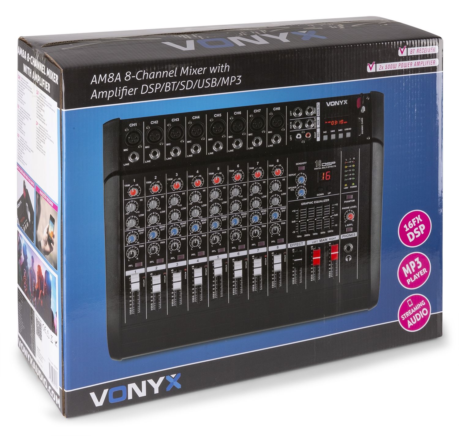 AM8A 8-Channel Mixer with Amplifier DSP/BT/SD/USB/MP3