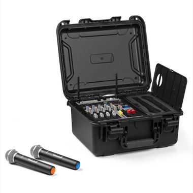 VMA106 6Ch Power mixer in ABS case with 2 UHF wireless Microphones