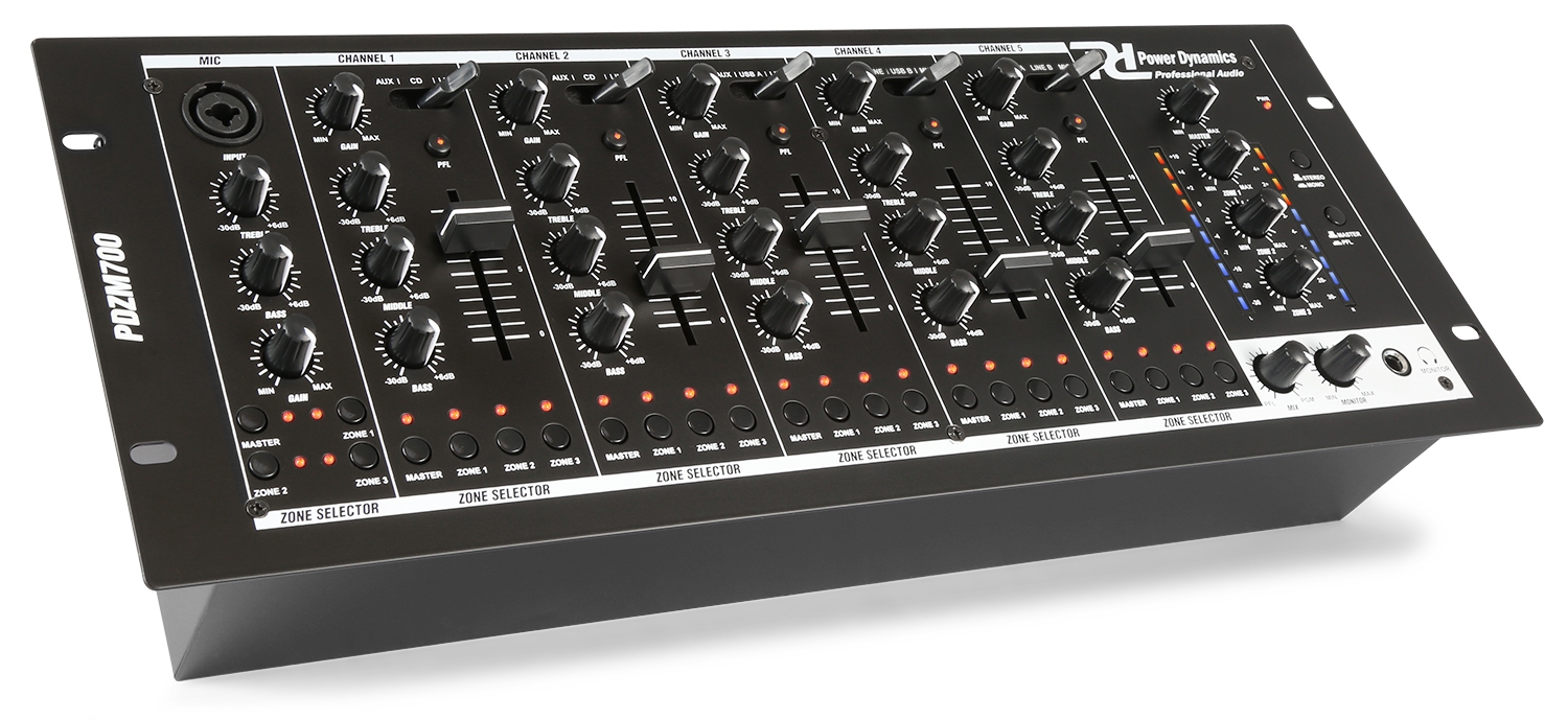 PDZM700 6 Channel Installation Mixer USB 4 zones