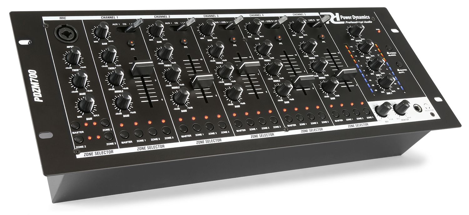 PDZM700 6 Channel Installation Mixer USB 4 zones