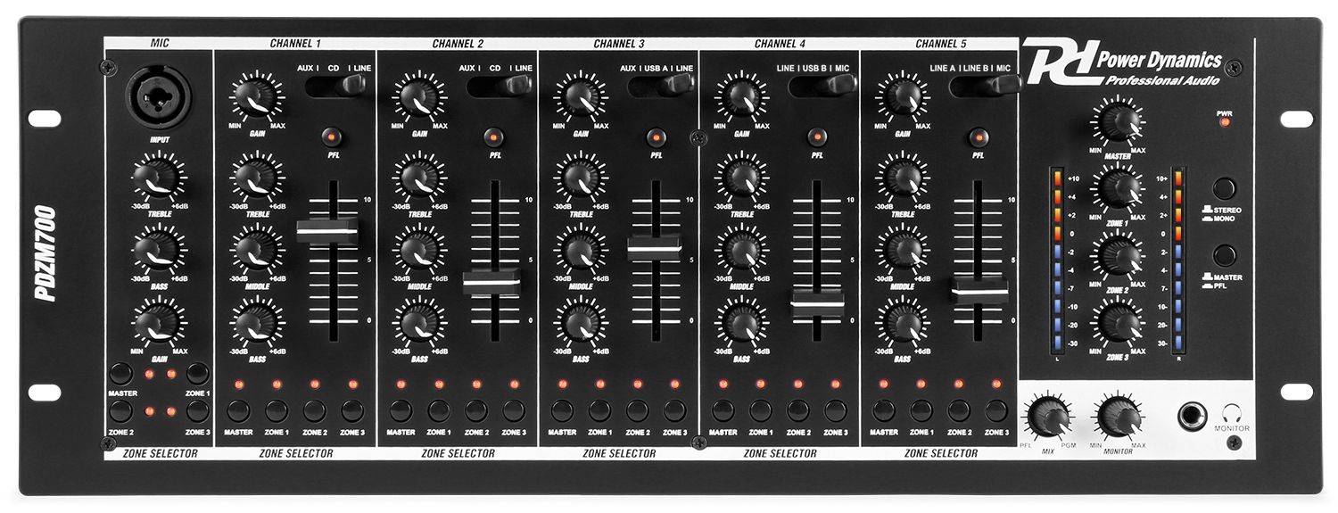 PDZM700 6 Channel Installation Mixer USB 4 zones