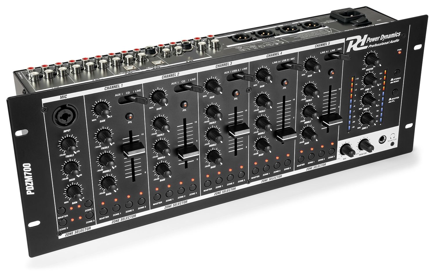 PDZM700 6 Channel Installation Mixer USB 4 zones