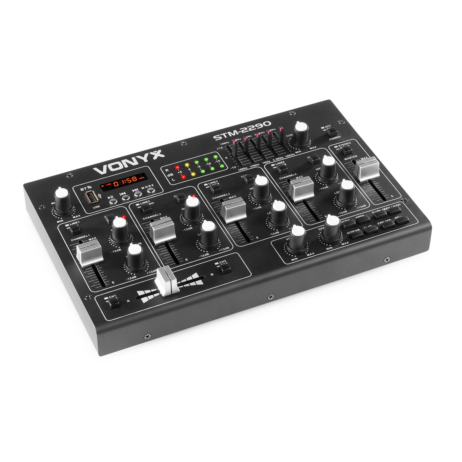 STM2290 8-Channel Mixer with Sound Effects USB/MP3/BT