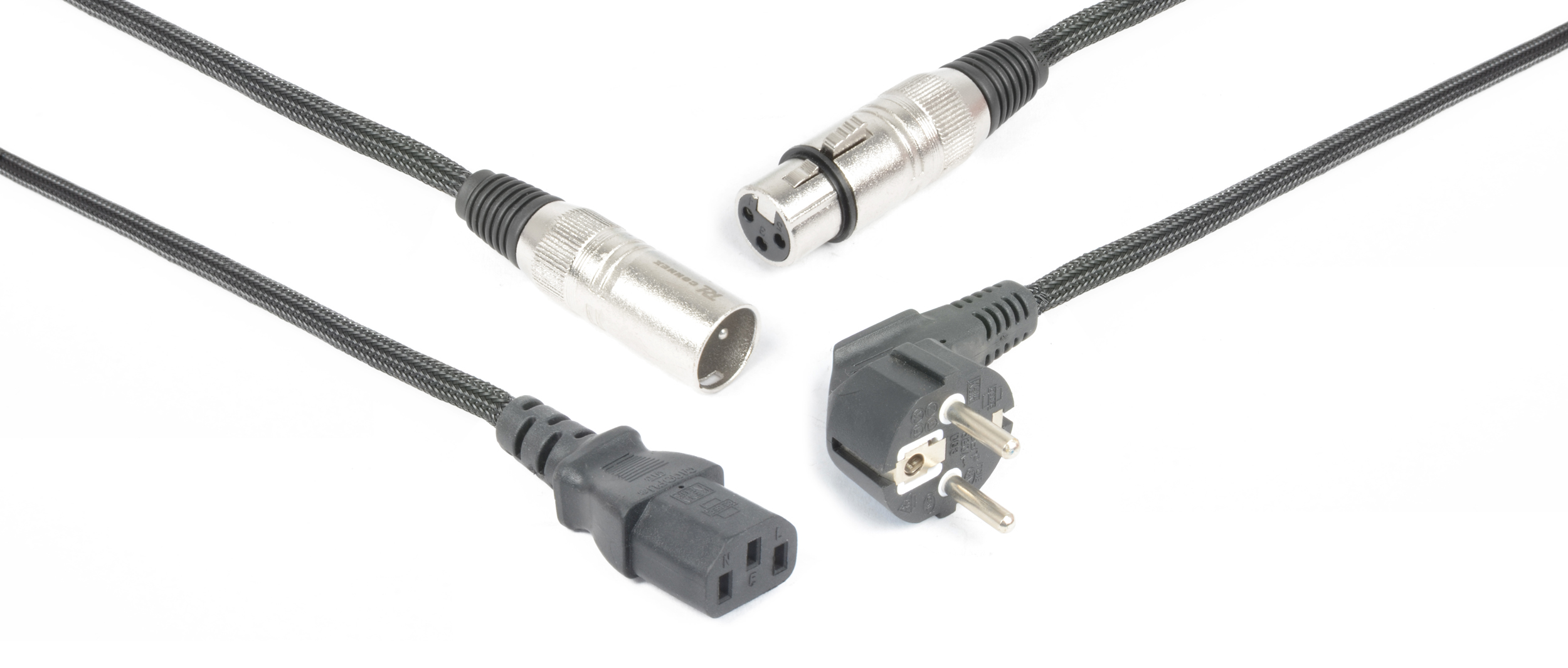 CX02 Audio Combi Cable Schuko - XLR F / IEC F - XLR M  Black