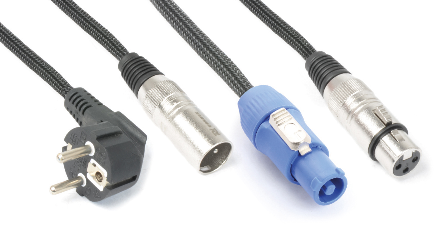 CX08 Light Combi Cable Schuko - XLR M / Powerconnector A - XLR F Black