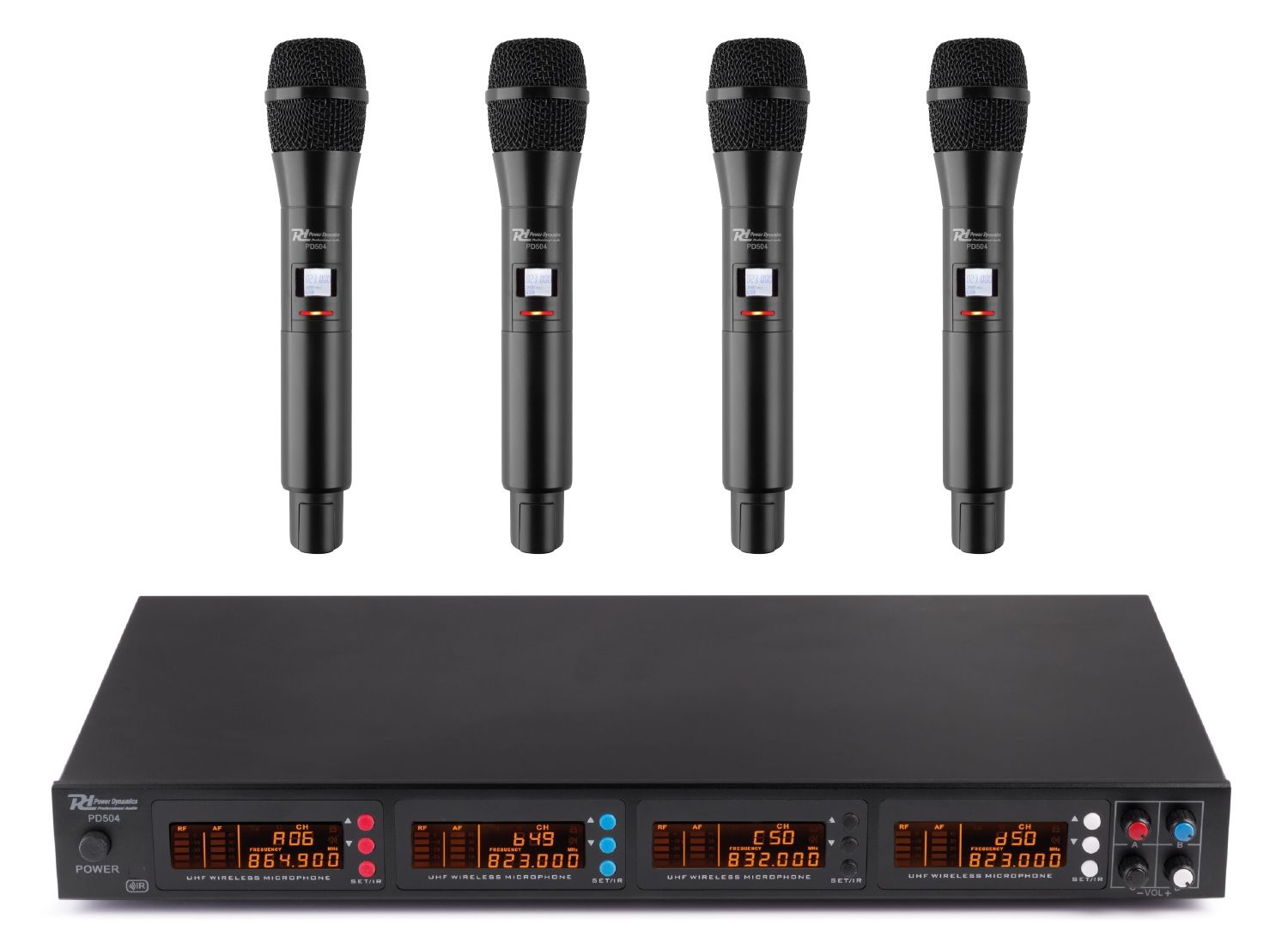 PD504H 4x 50-Channel UHF Wireless Microphone Set with 4 handheld microphones