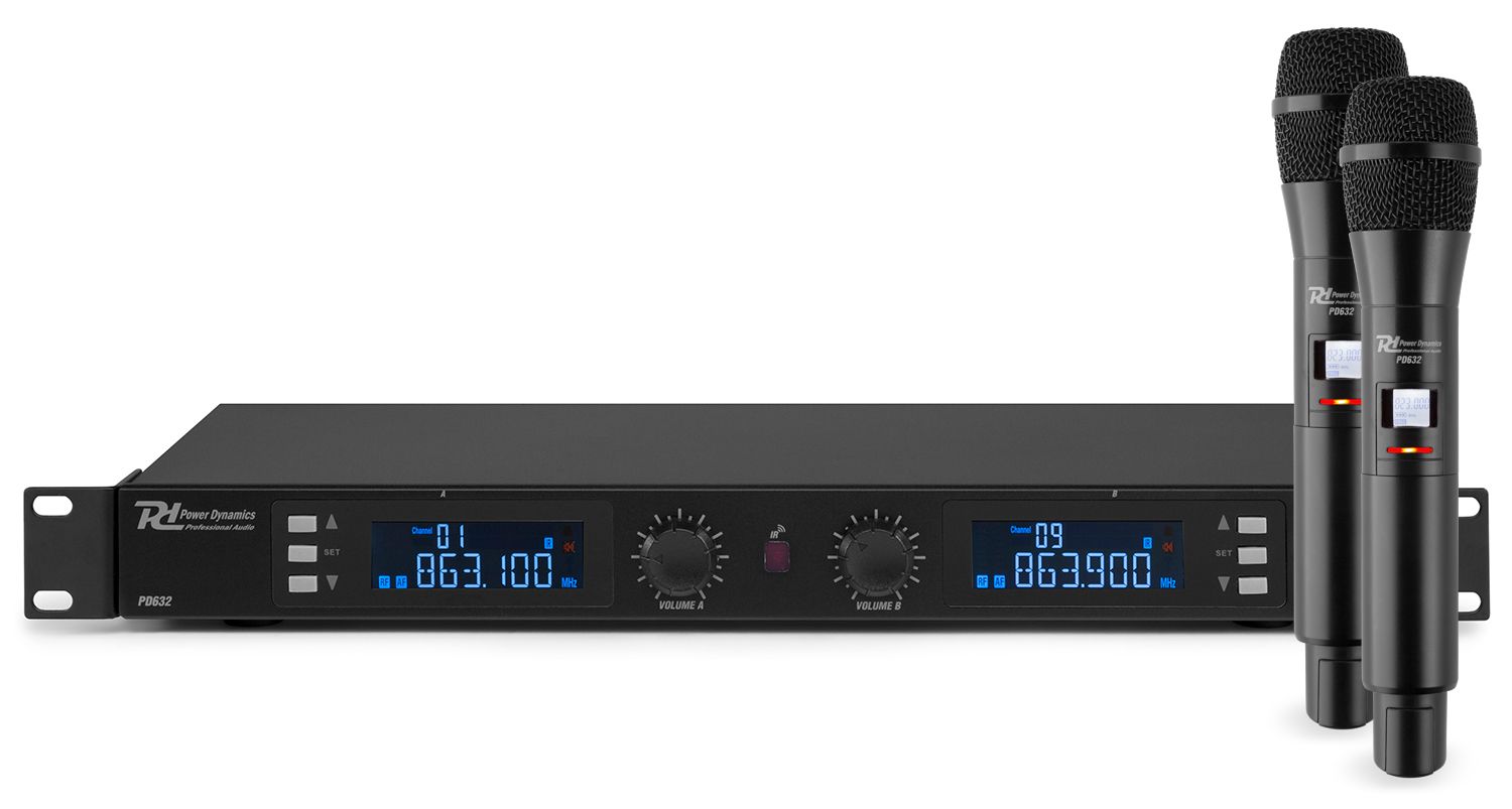 PD632H 2x 20-Channel Digital UHF Wireless Microphone System with 2 microphones