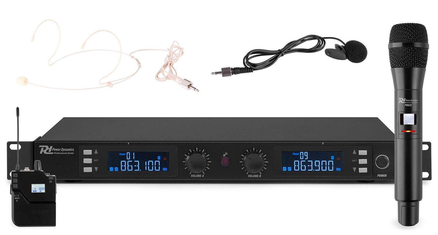 PD632C 2x 20-Channel Digital UHF Wireless Microphone System Combi