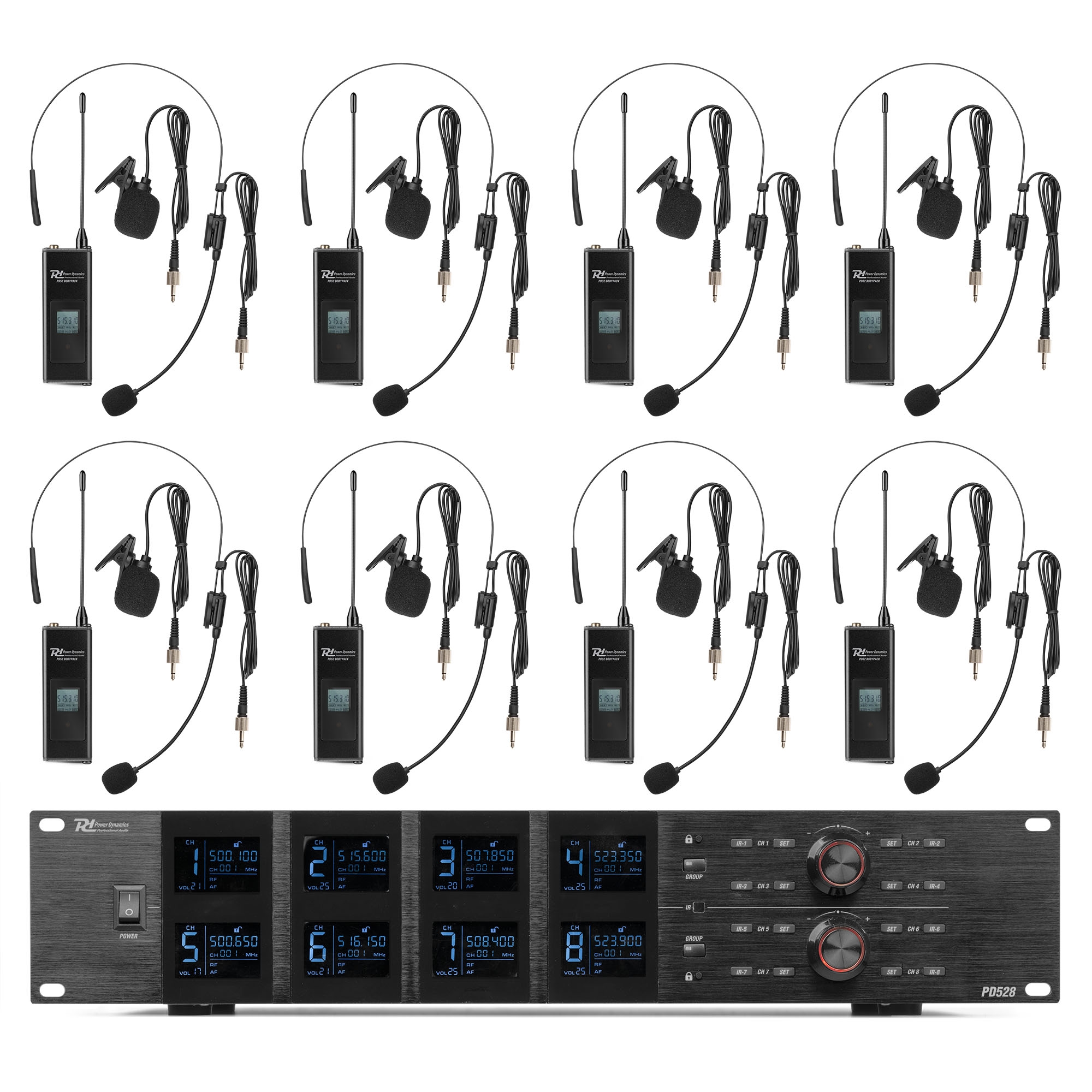 PD528B UHF Wireless Microphone Set with 8 bodypack microphones